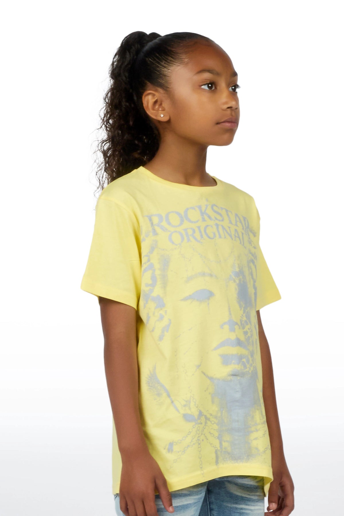 Girls Kairose Light Yellow/Grey Graphic T-Shirt