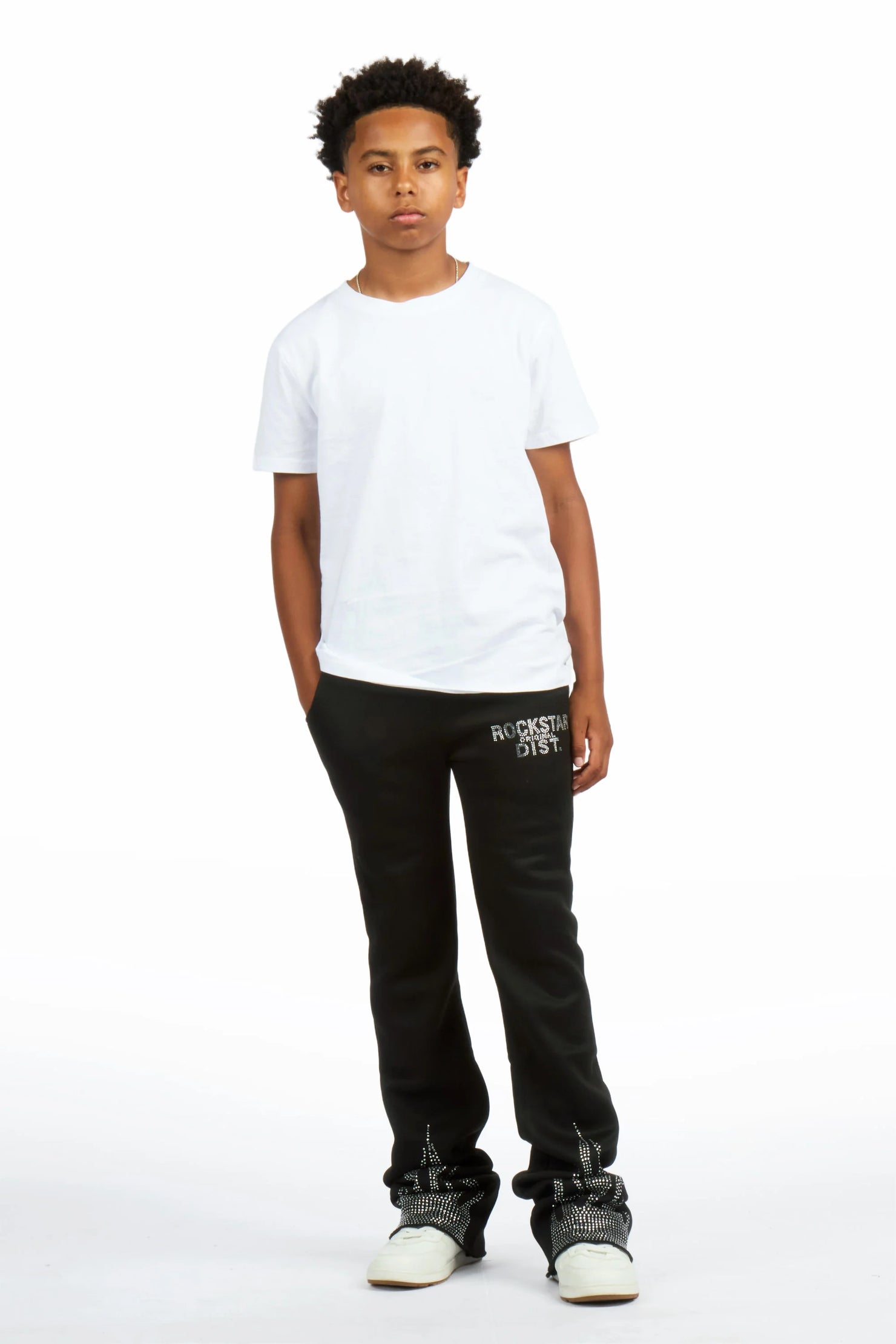Boys Anastesio Black Rhinestone Stacked Track Pant