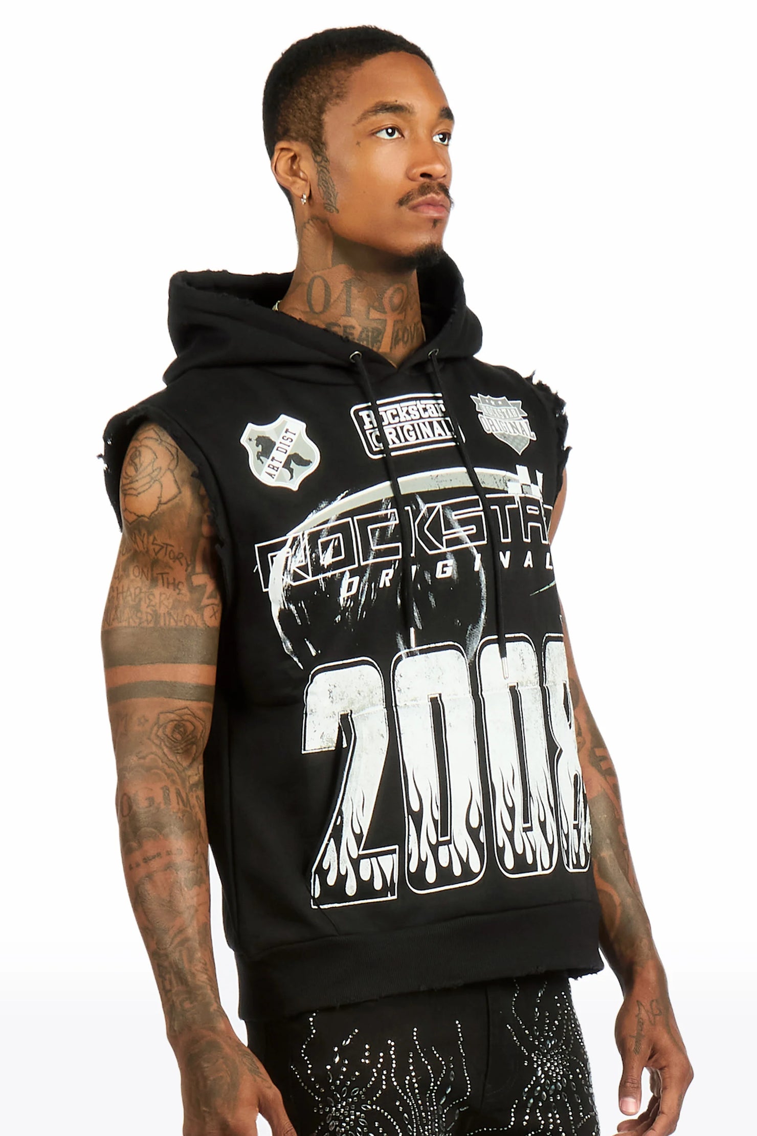 Amos Black Cut Sleeve Hoodie
