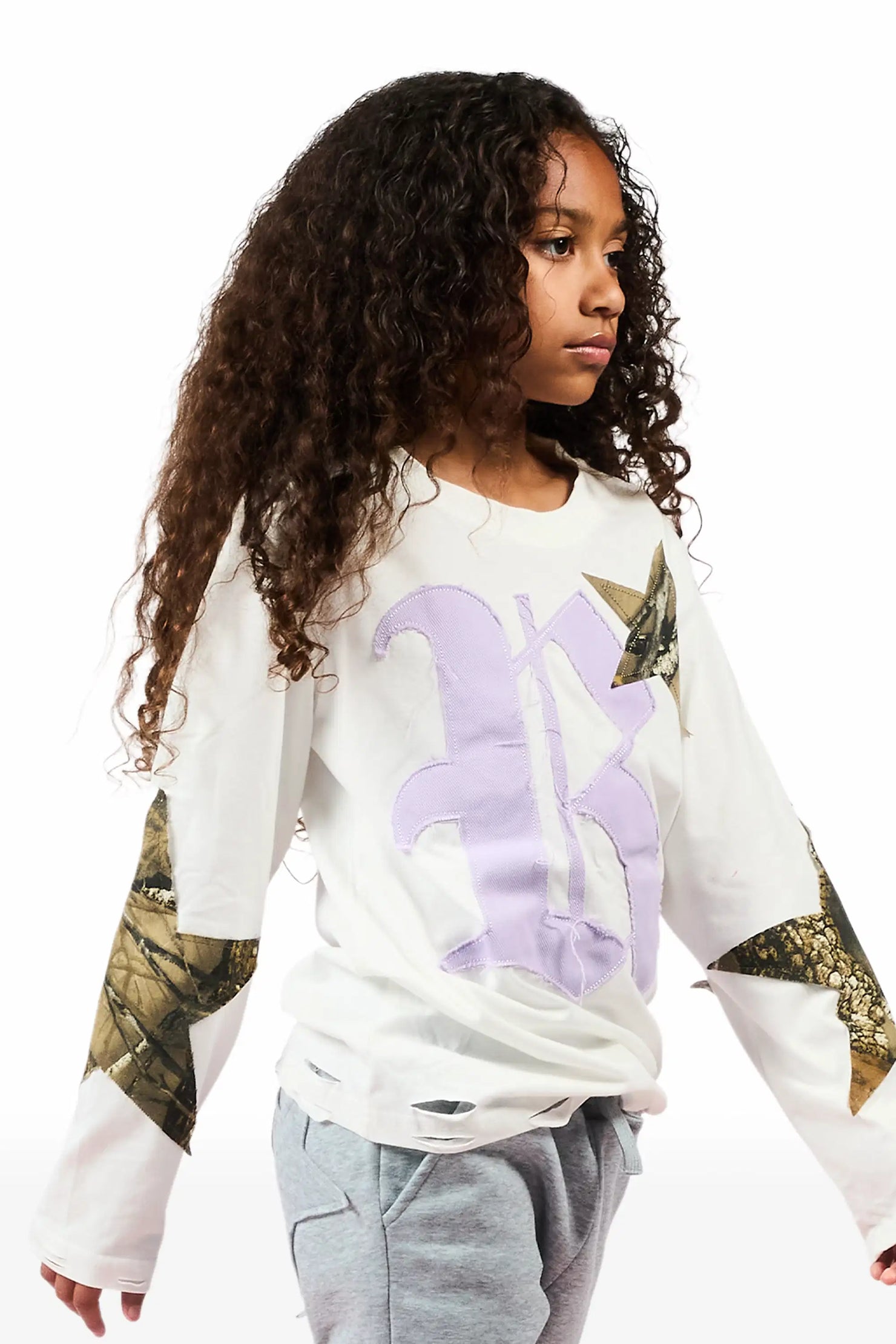 Girls Delgera White/Lavender L/S T-Shirt
