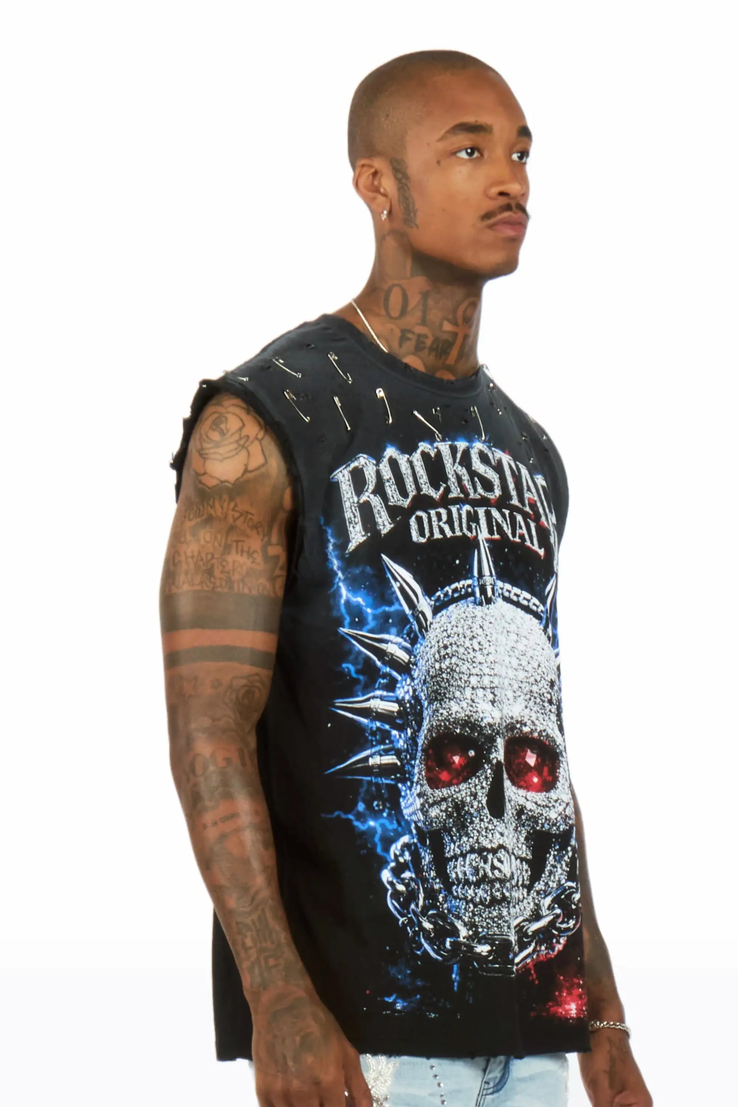 Demetrice Black Oversized Cut Off T-Shirt
