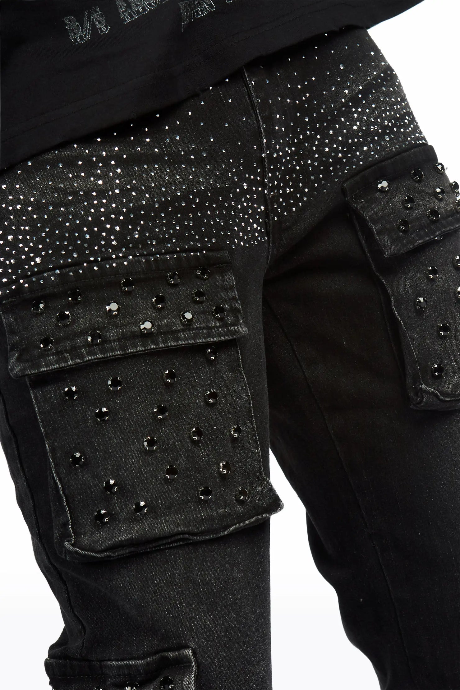 Arman Black Rhinestone Stacked Fit Jean
