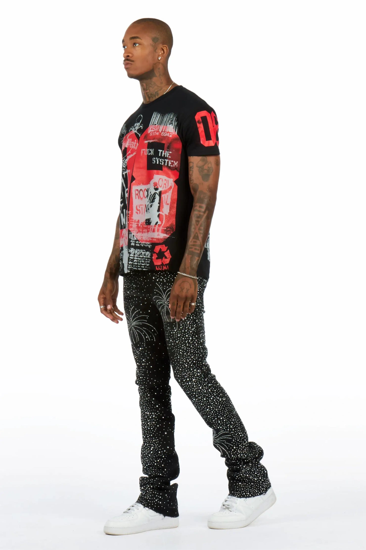 Raiden Dark Grey Rhinestone Stacked Fit Jean