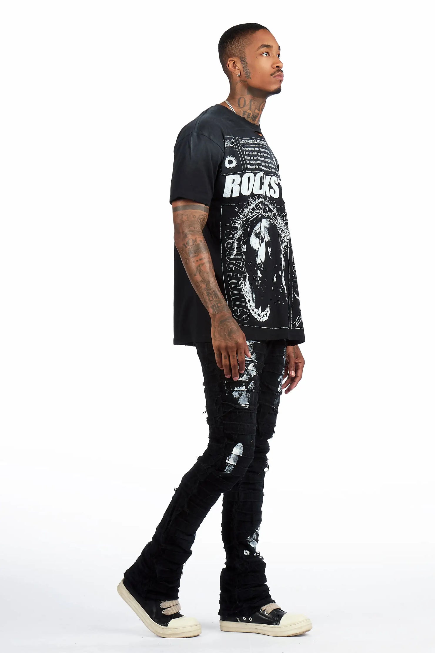 Garson Black Painter Stacked Flare Corduroy Pant