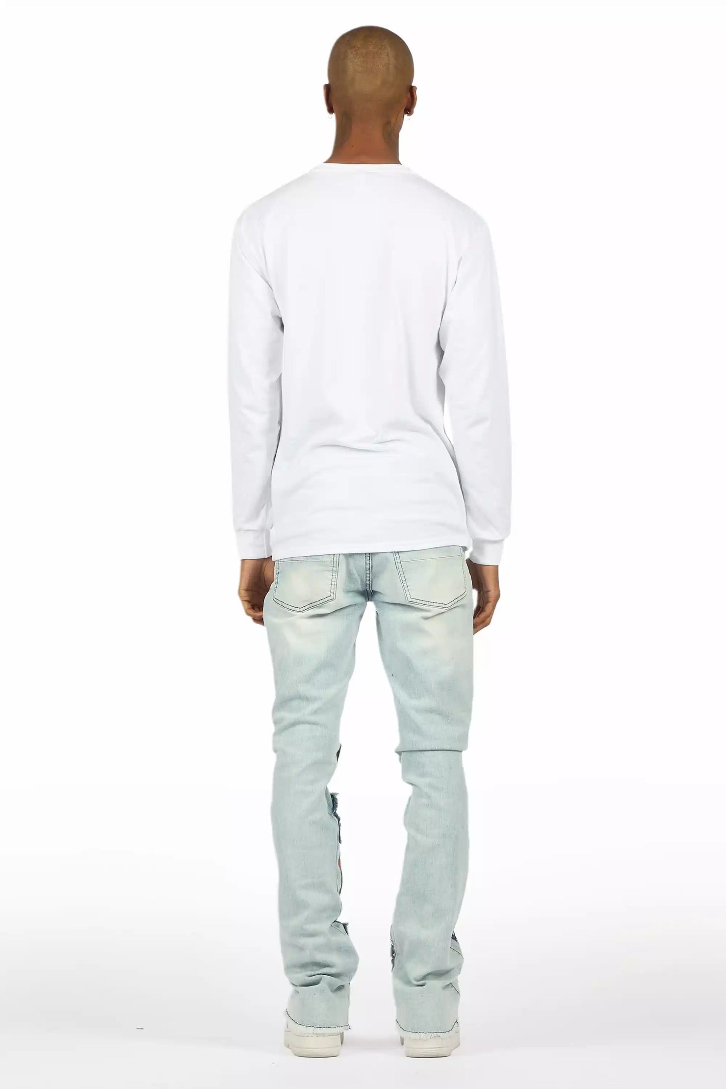 Espan Light Blue Stacked Flare Jean