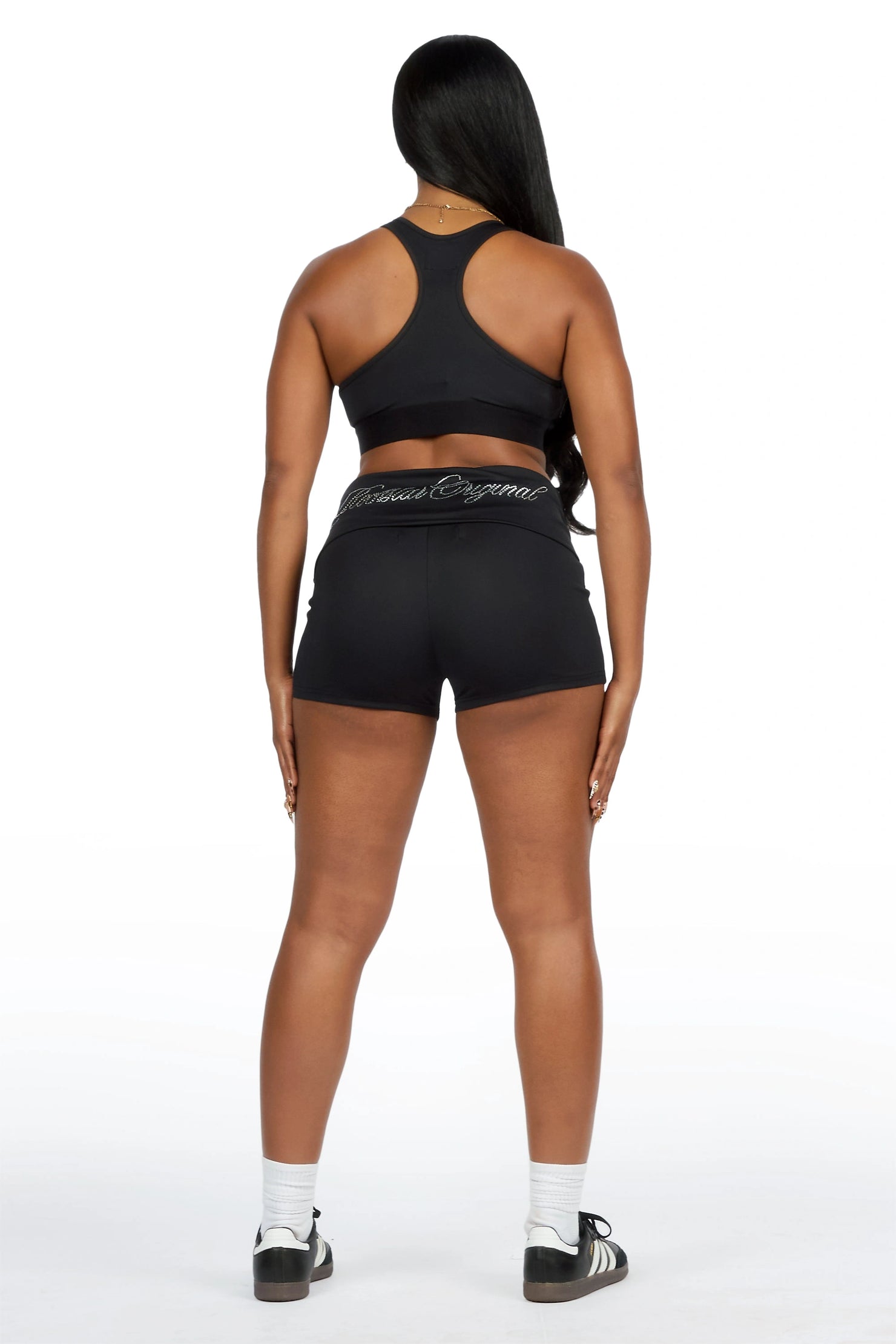 Arieona Black Rhinestone Sports Bra Foldover Short Set