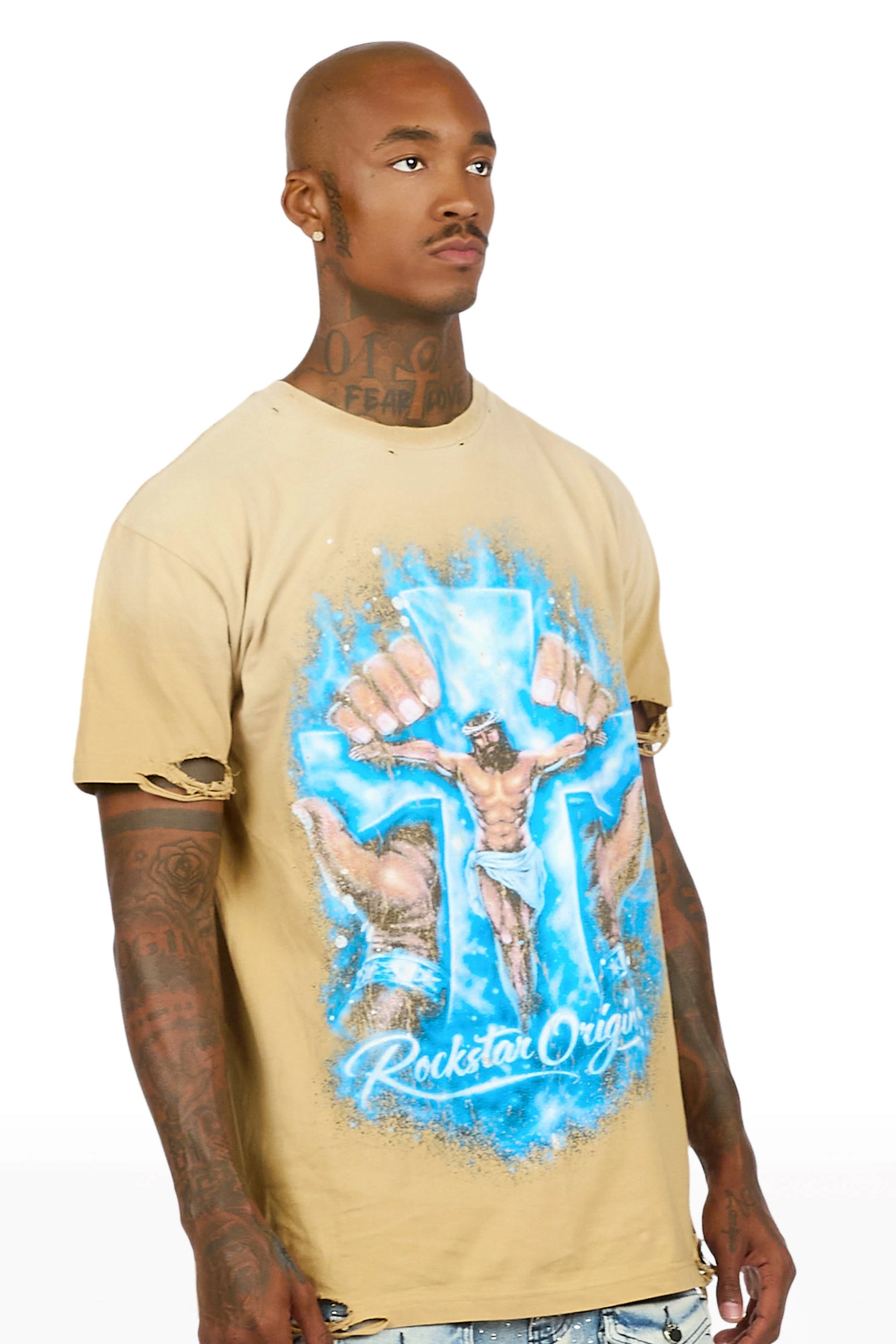 Cee Beige Oversized Graphic T-Shirt