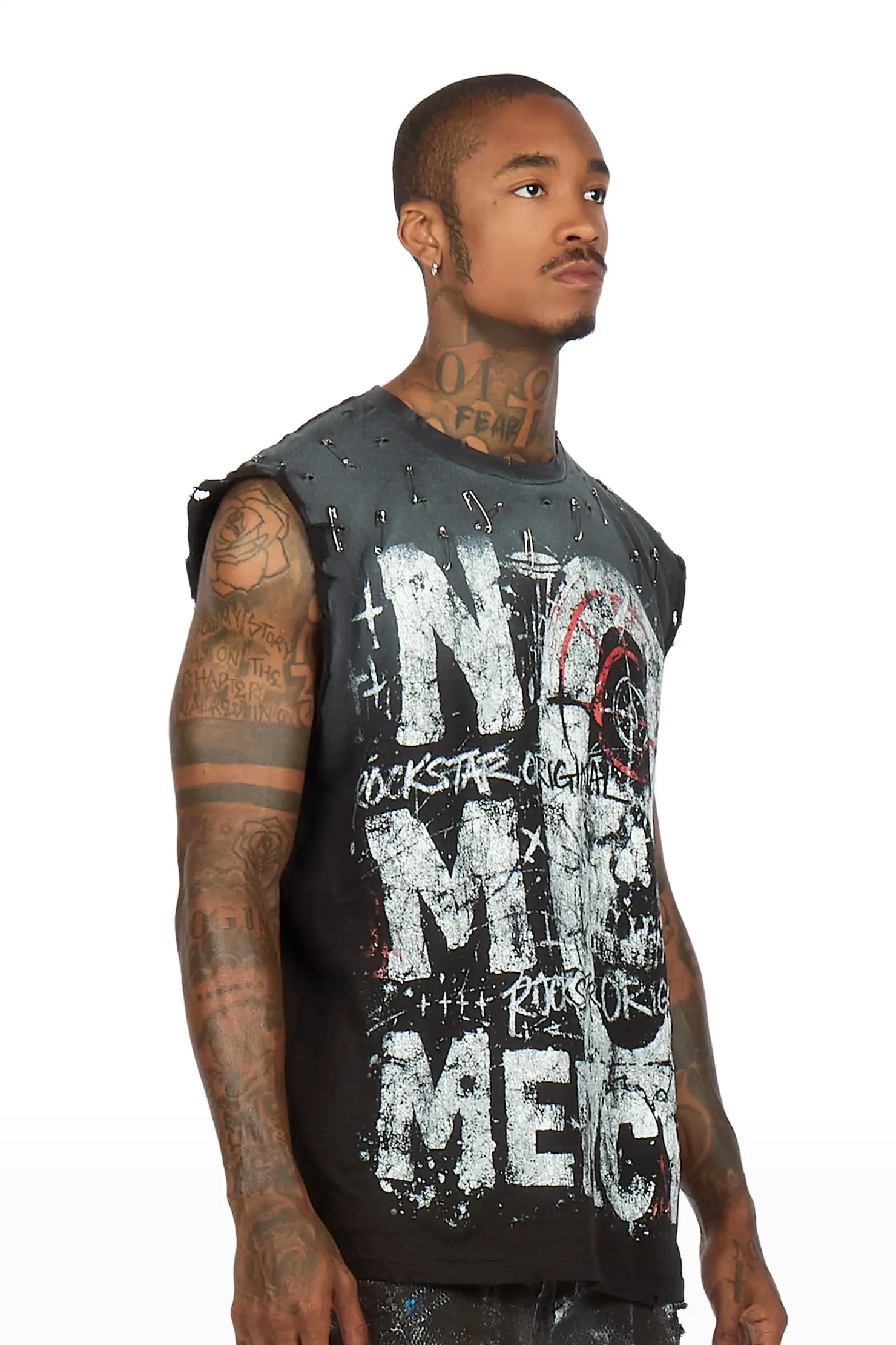 Berro Black Oversized Cut Off T-Shirt