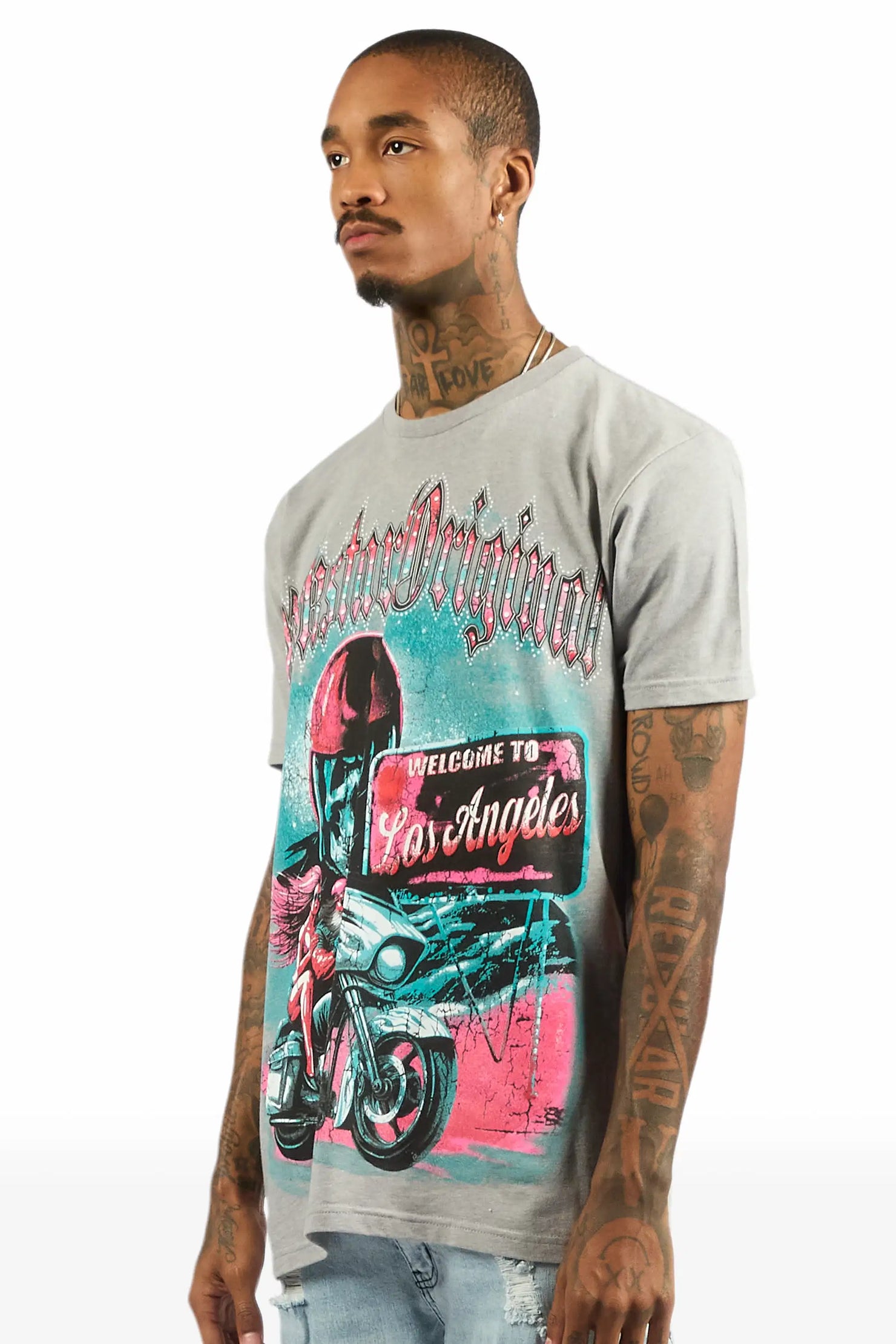 Reece 2.0 Heather Grey/Multi Oversized Graphic T-Shirt