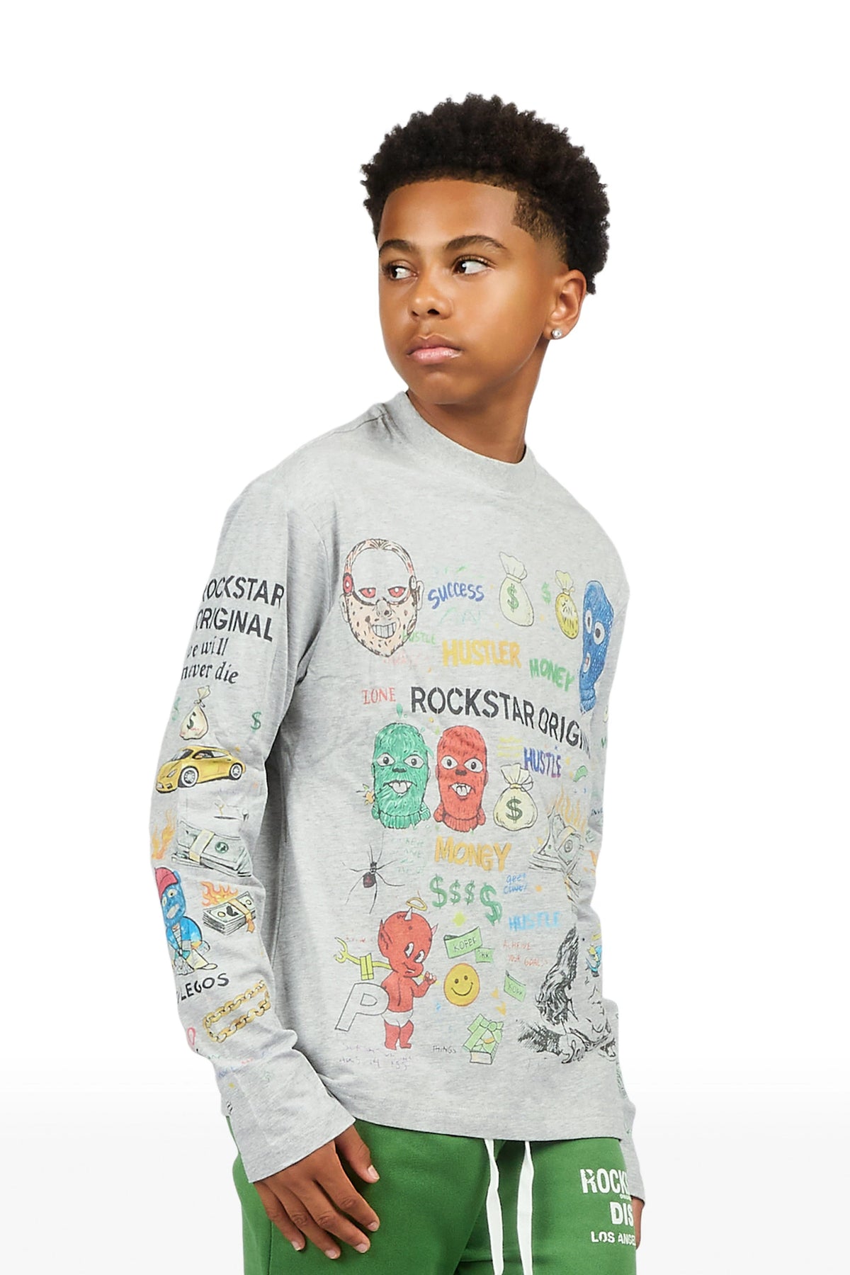 Boys Raxor Heather Grey Long Sleeve Graphic T-Shirt