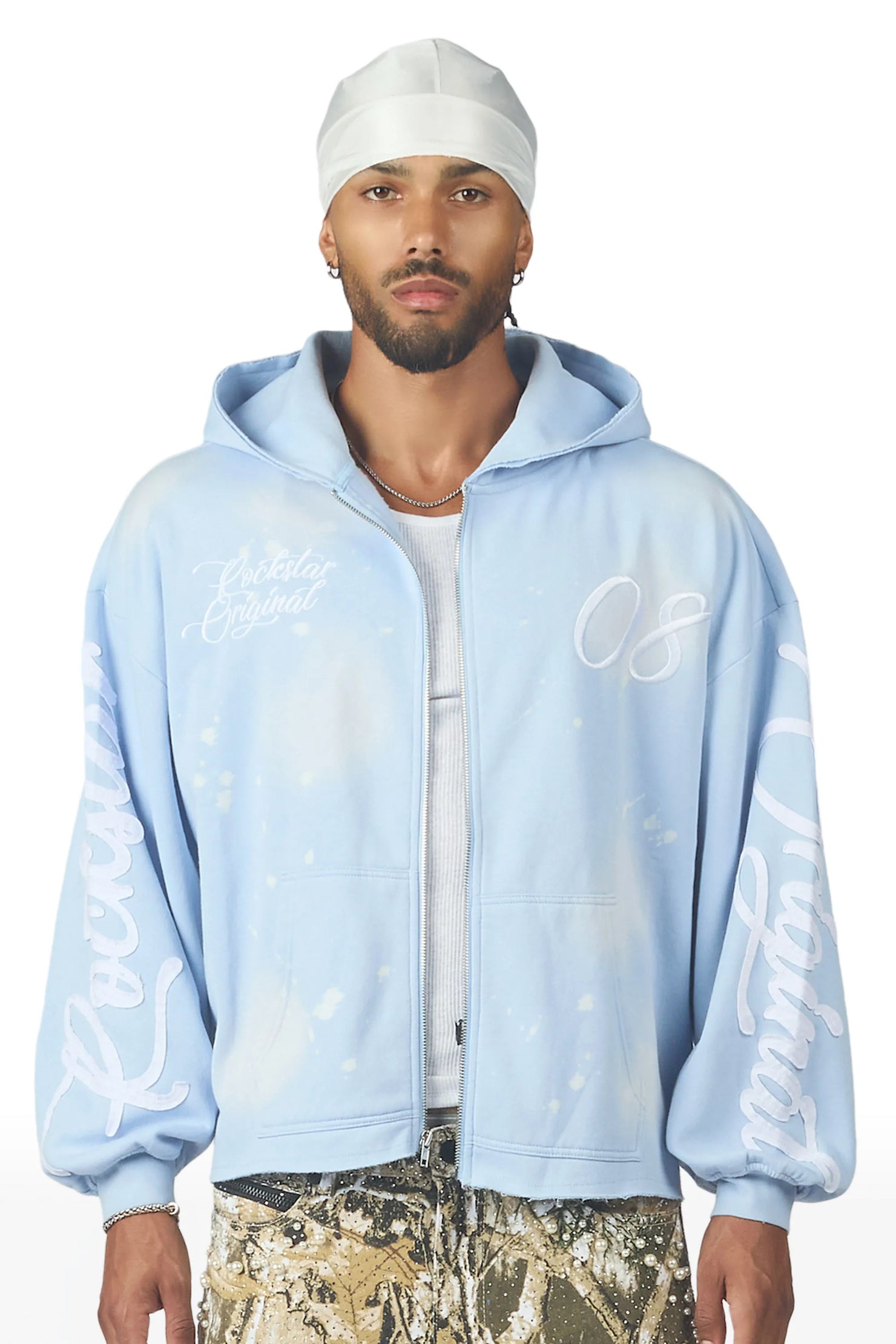 Hanif Sky Blue Zip Up Hoodie