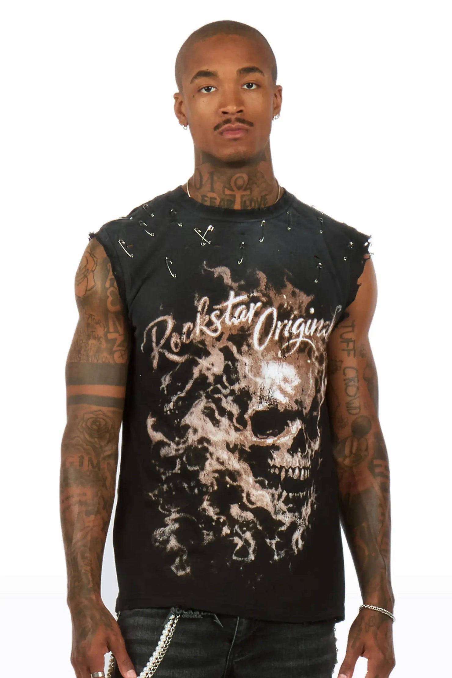 Tangie Black Oversized Cut Off T-Shirt