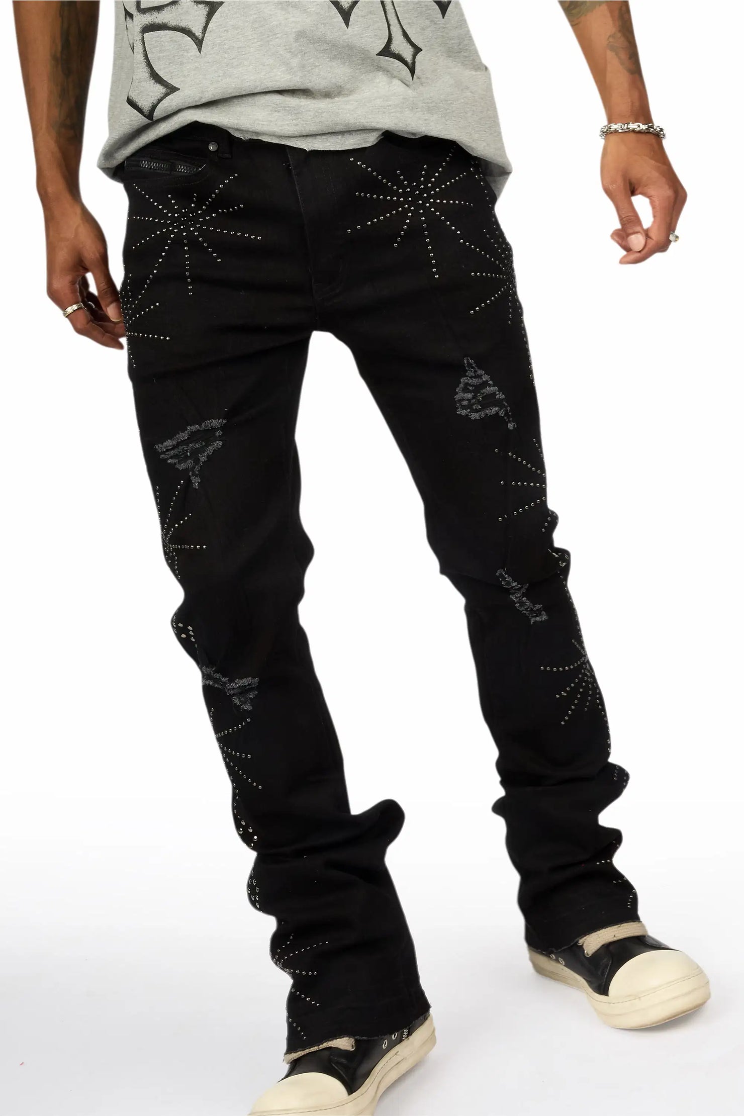 Strast Jet Black Stud Stacked Flare Jean