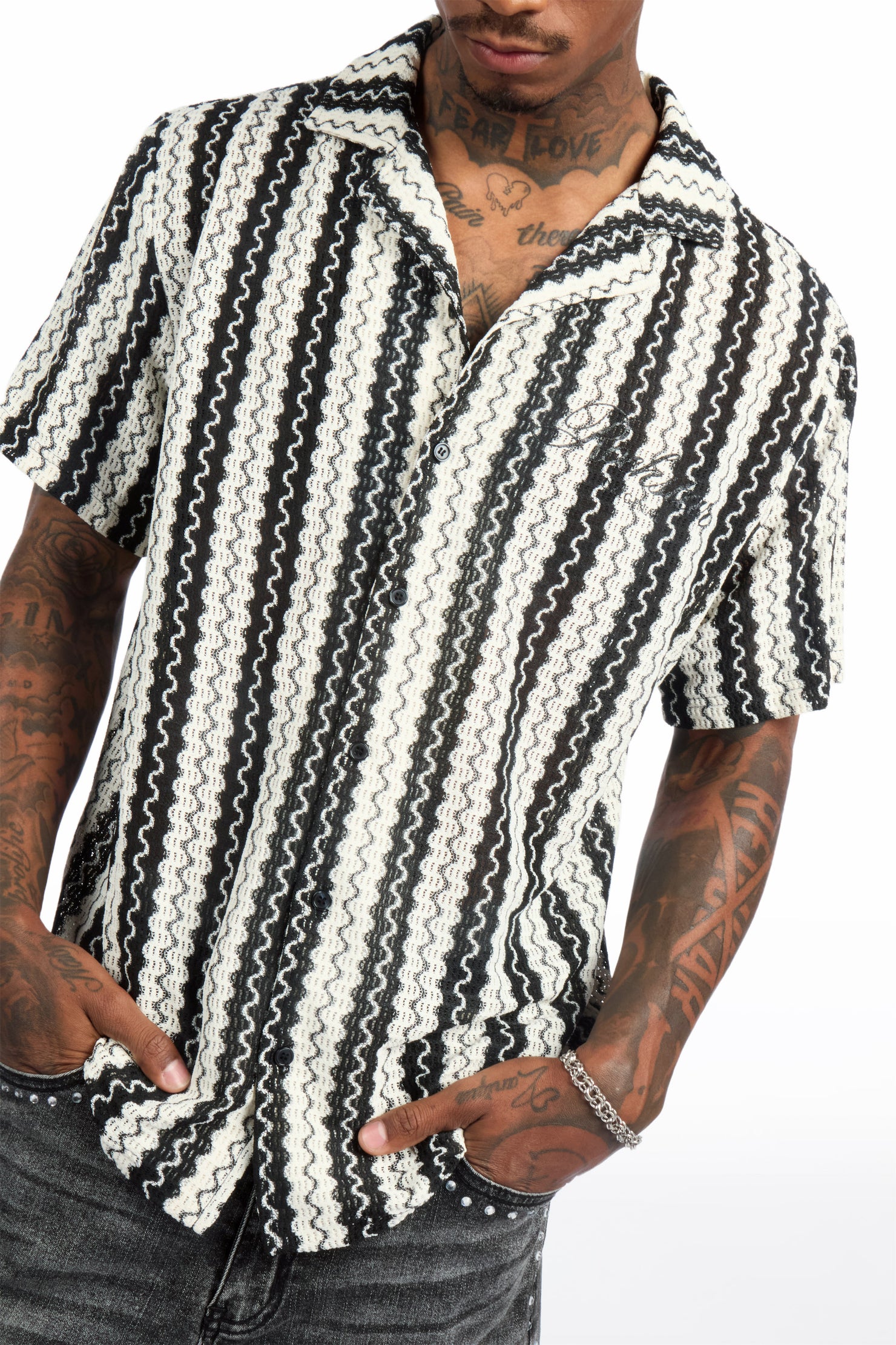 Branham White/Black Button Down Shirt