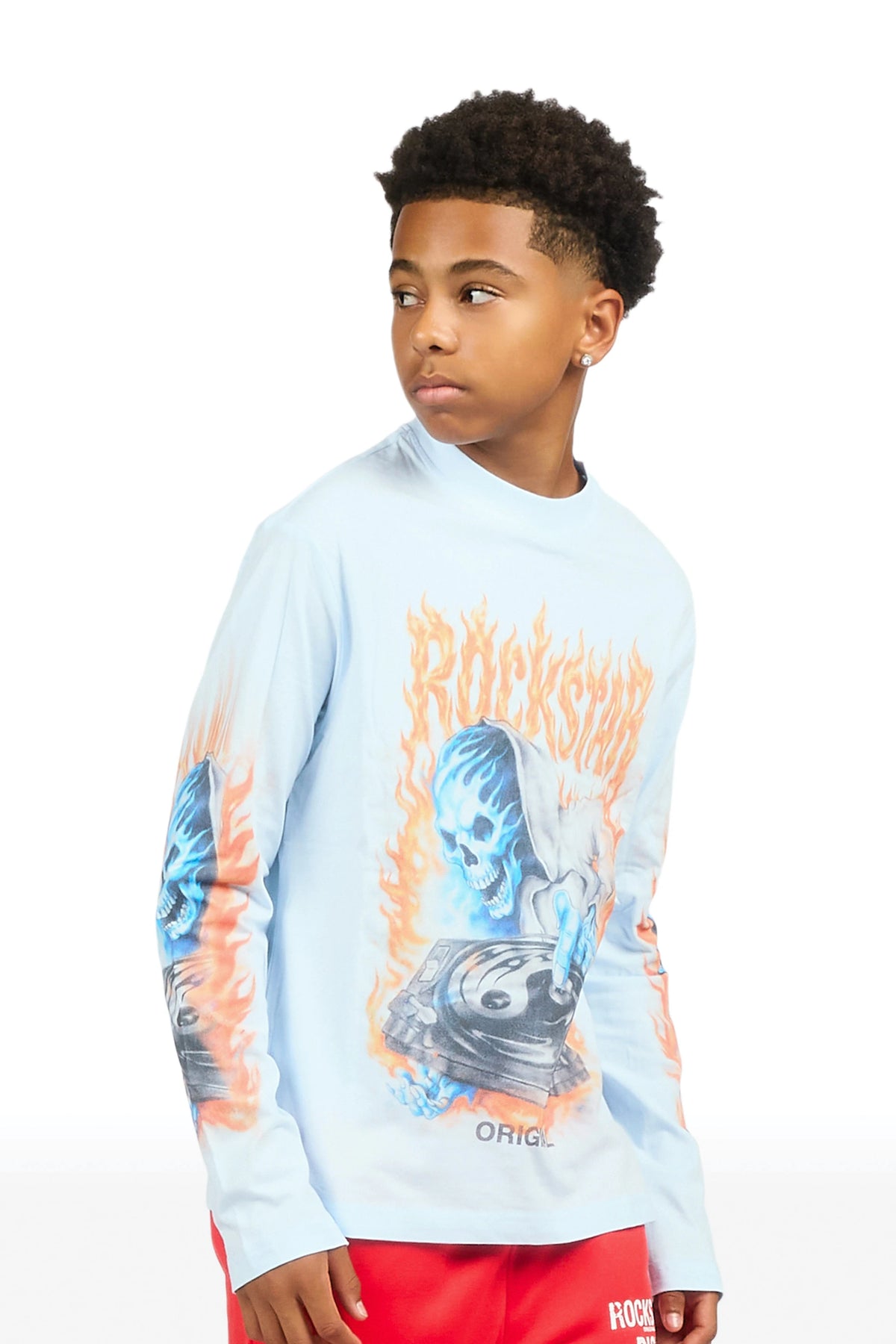 Boys Dice Light Blue Long Sleeve Graphic T-Shirt
