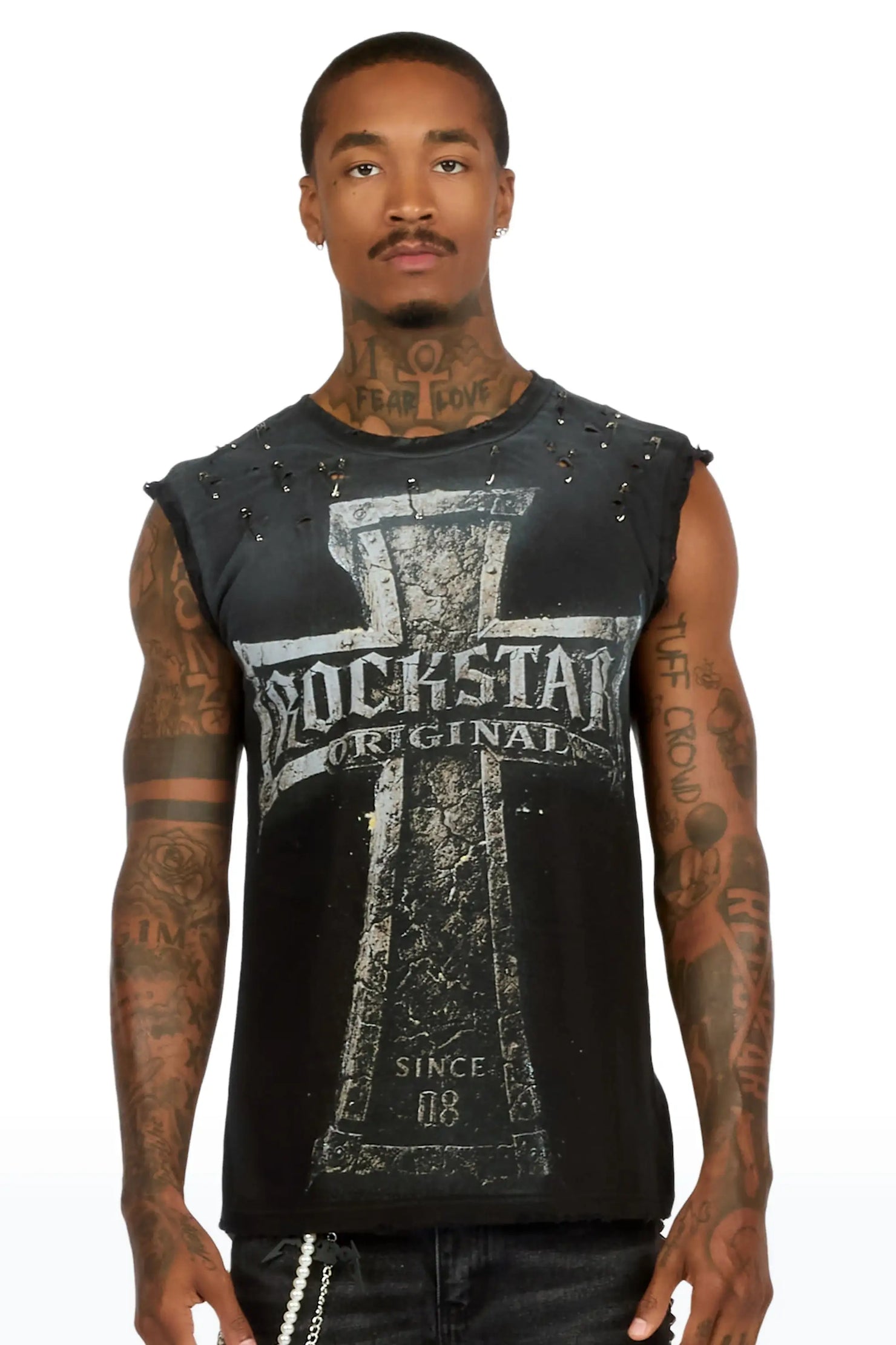 Mikell Black Oversized Cut Off T-Shirt