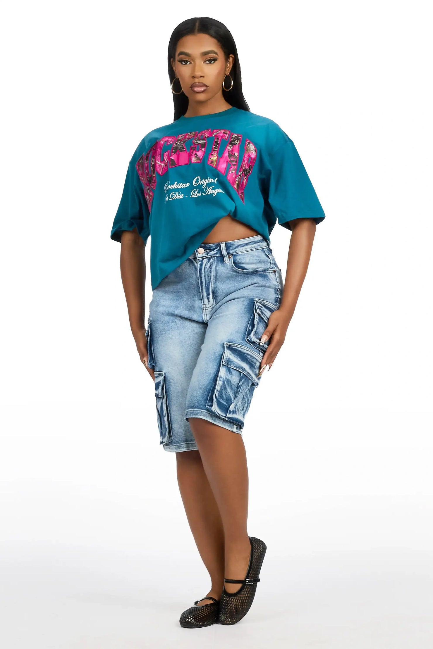 Leyna Navy Boxy Crop Tee Shirt