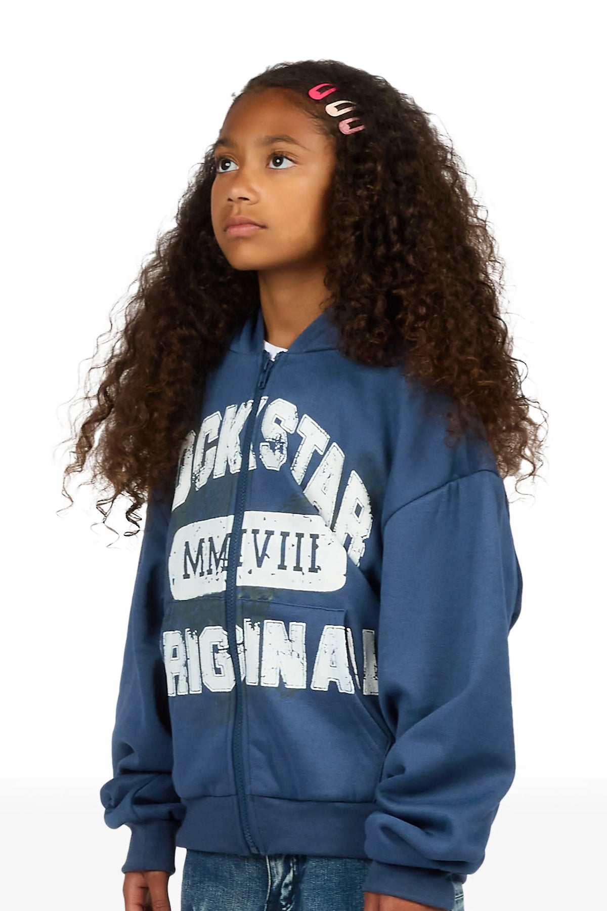 Girls Boryina Navy Zip Up Hoodie