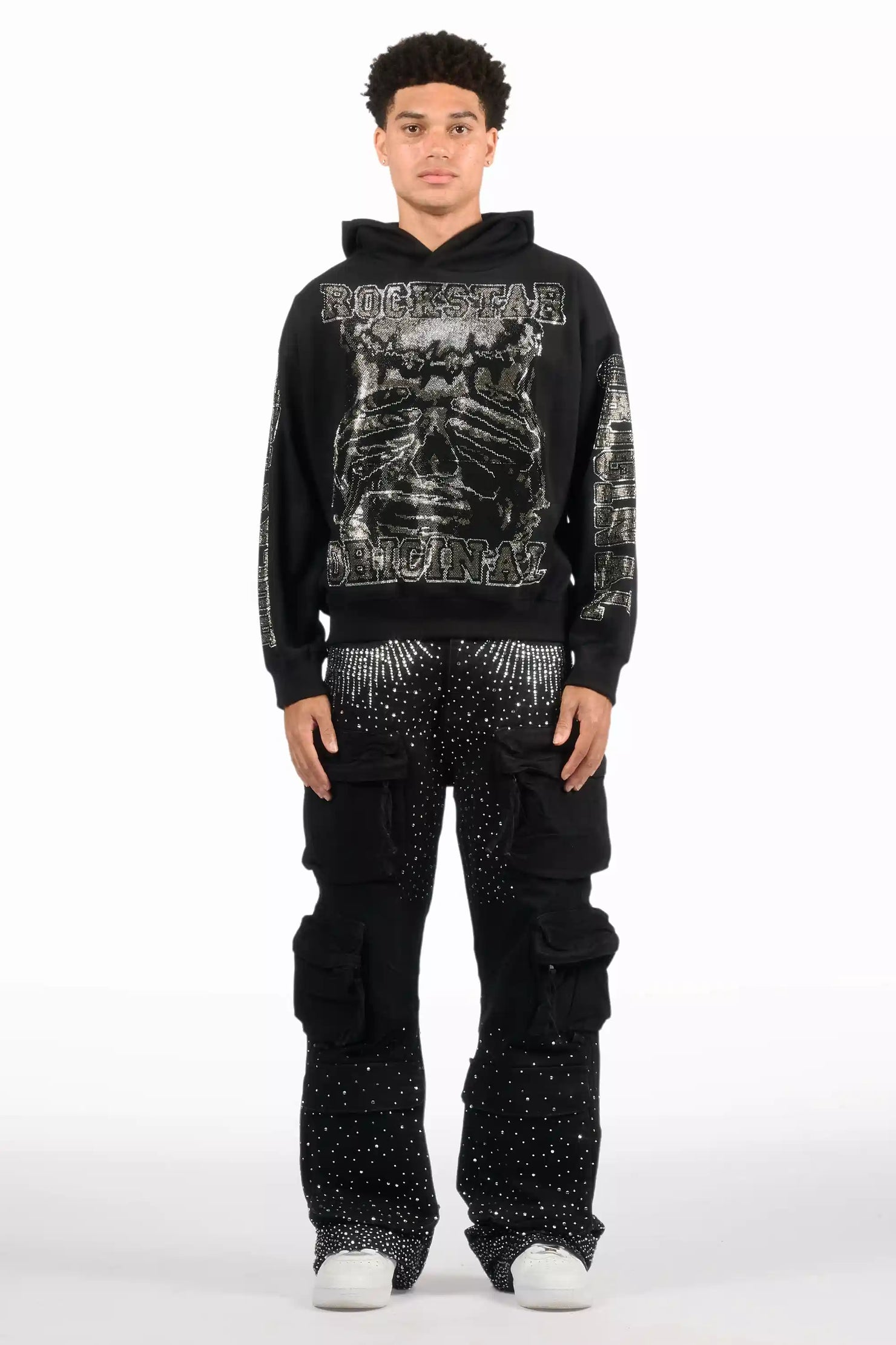 Keoni Black Rhinestone Baggy Jeans