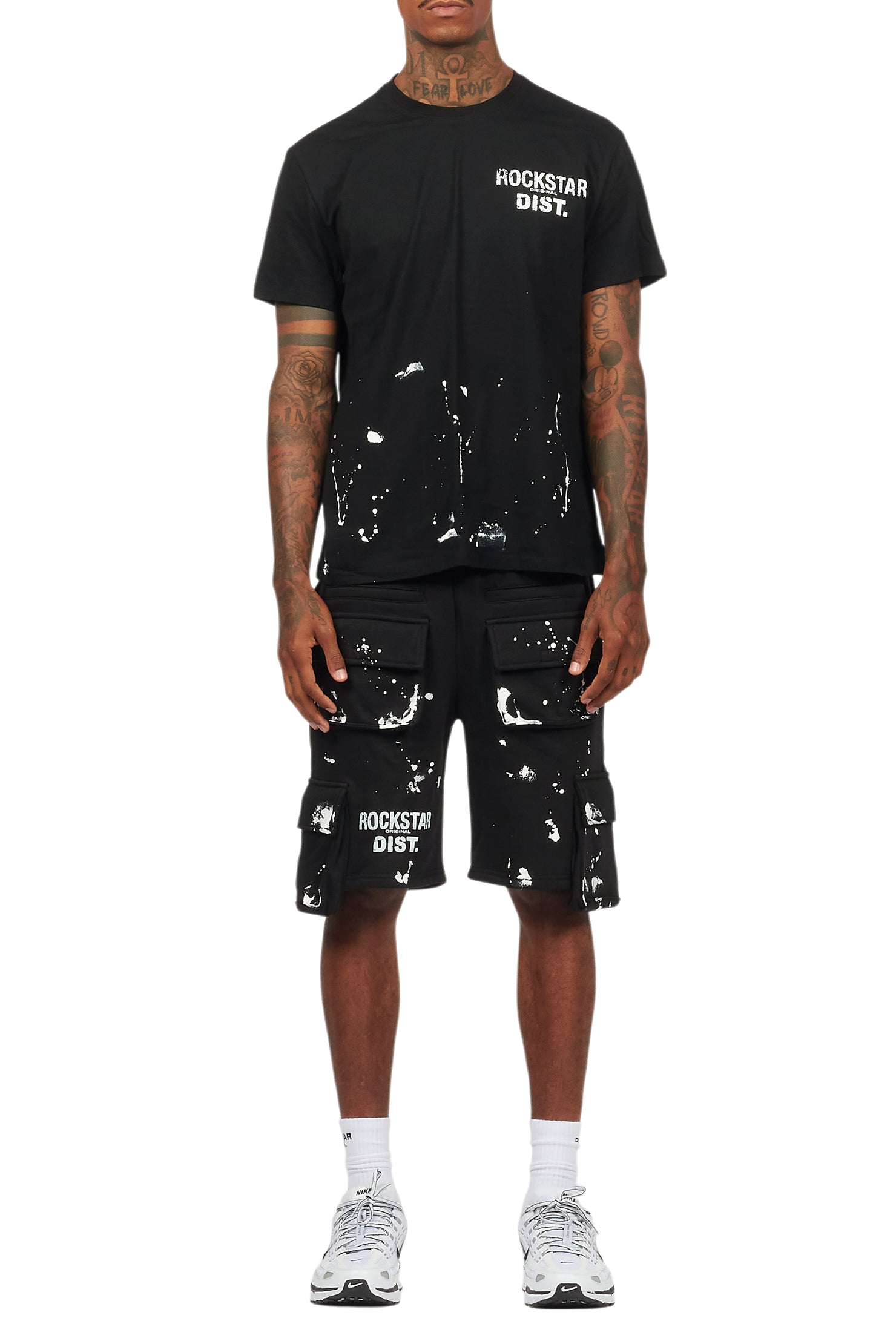 Raffer Black/White T-Shirt Cargo Shorts Set