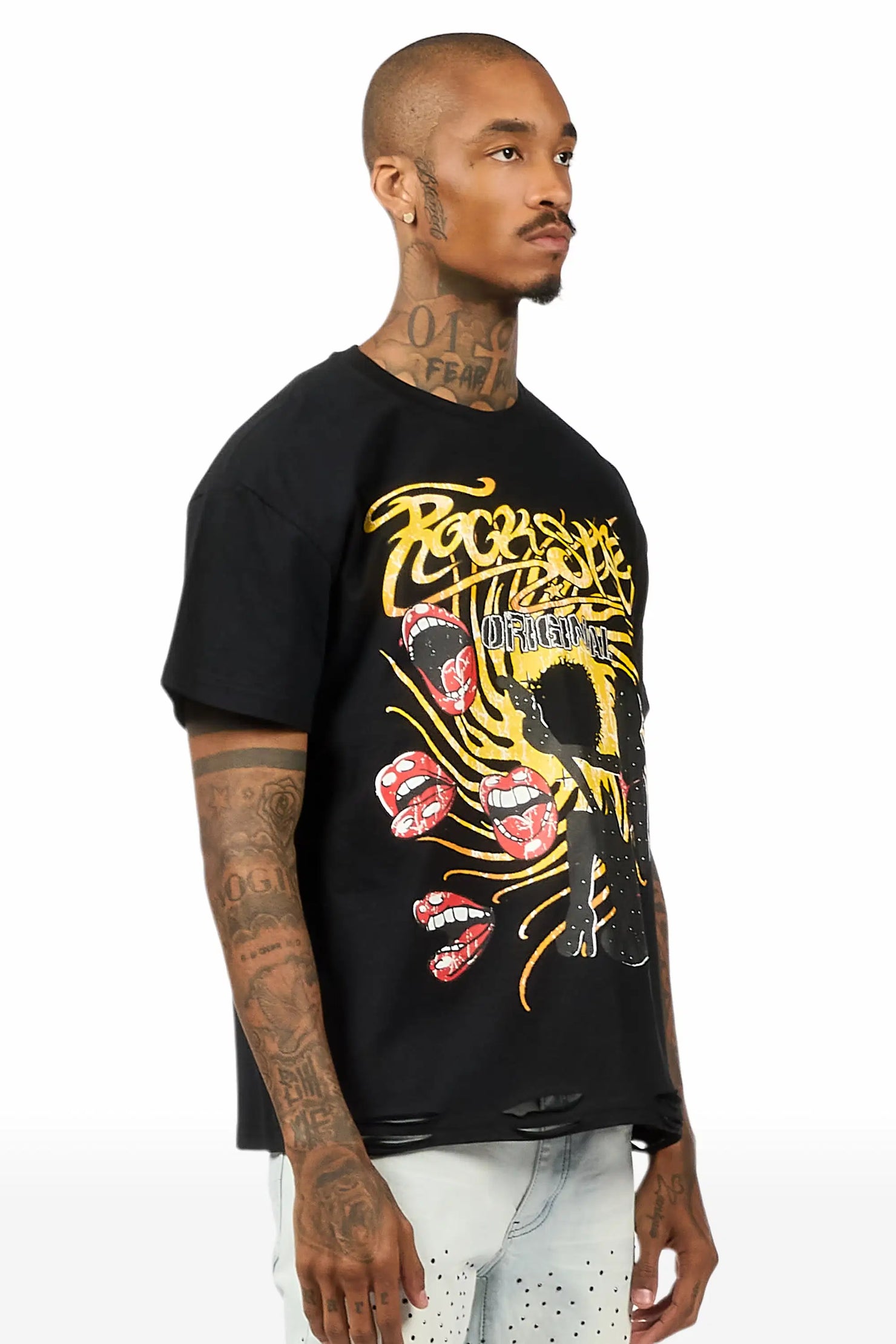 Rock n Roll Black Oversized Graphic T-Shirt
