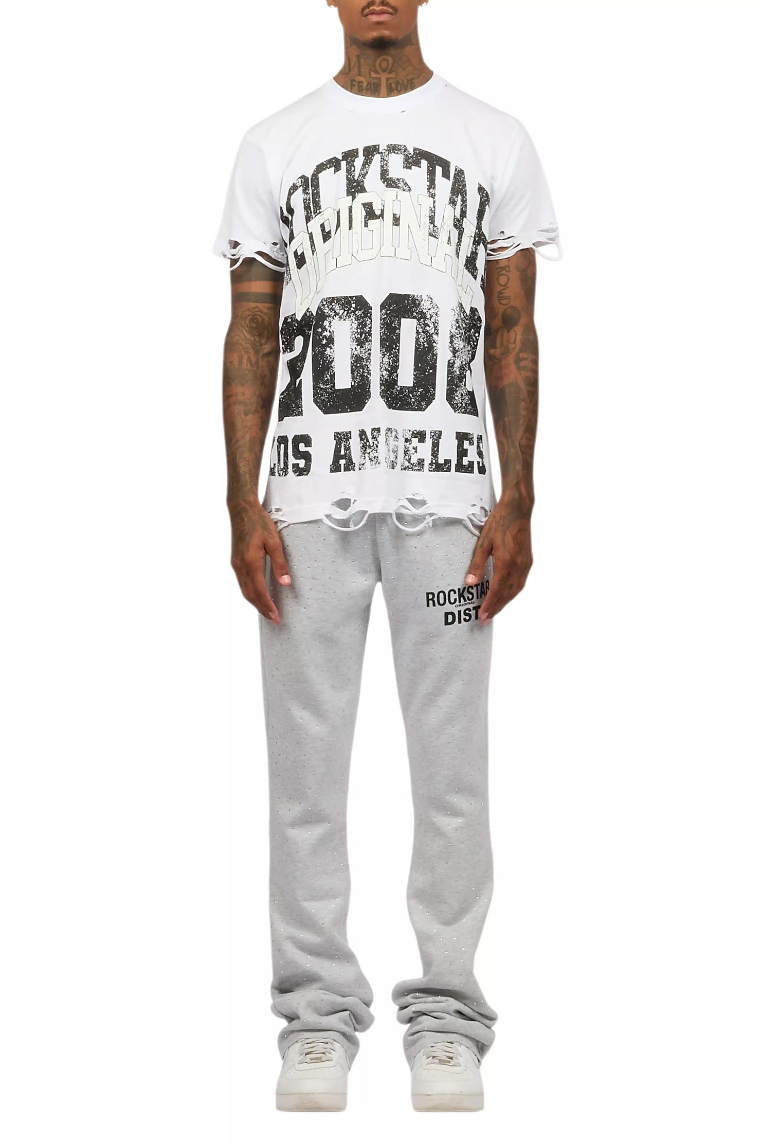 Alpine Rhinestone Heather Grey Stacked Flare Pant