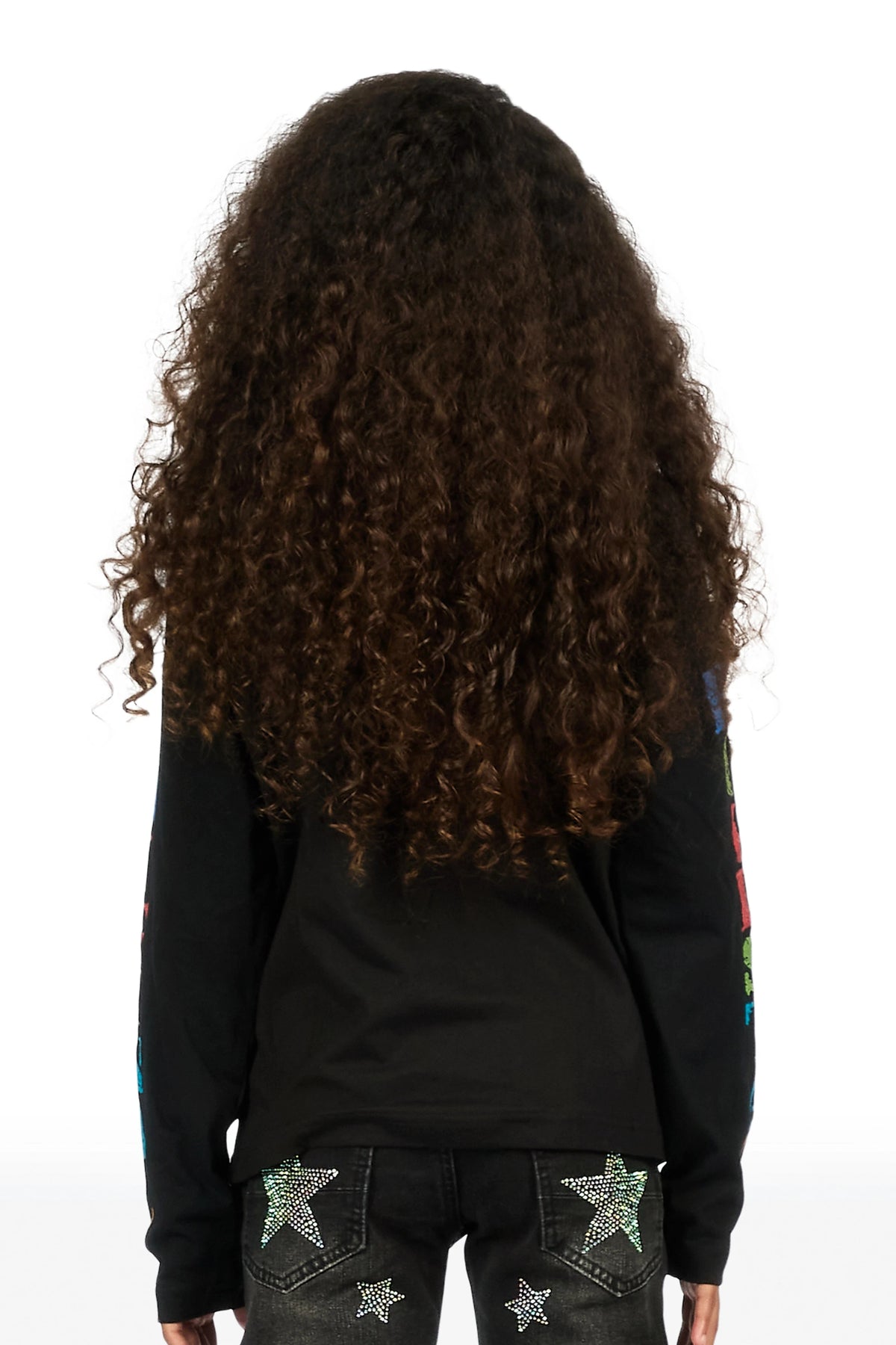 Girls Jaggy Black Long Sleeve Graphic T-Shirt