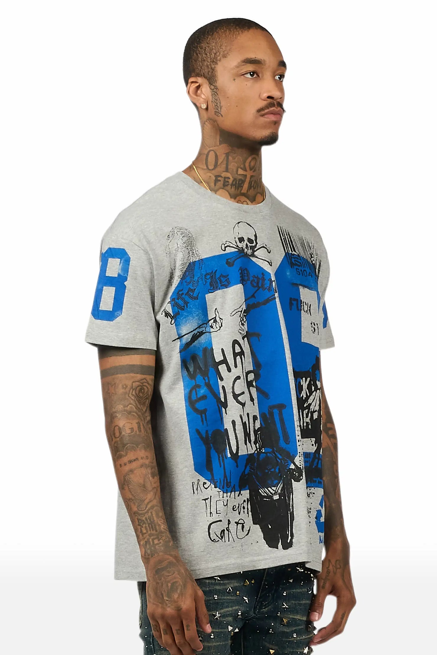 Grill 3.0 Heather Grey Oversized Graphic T-Shirt