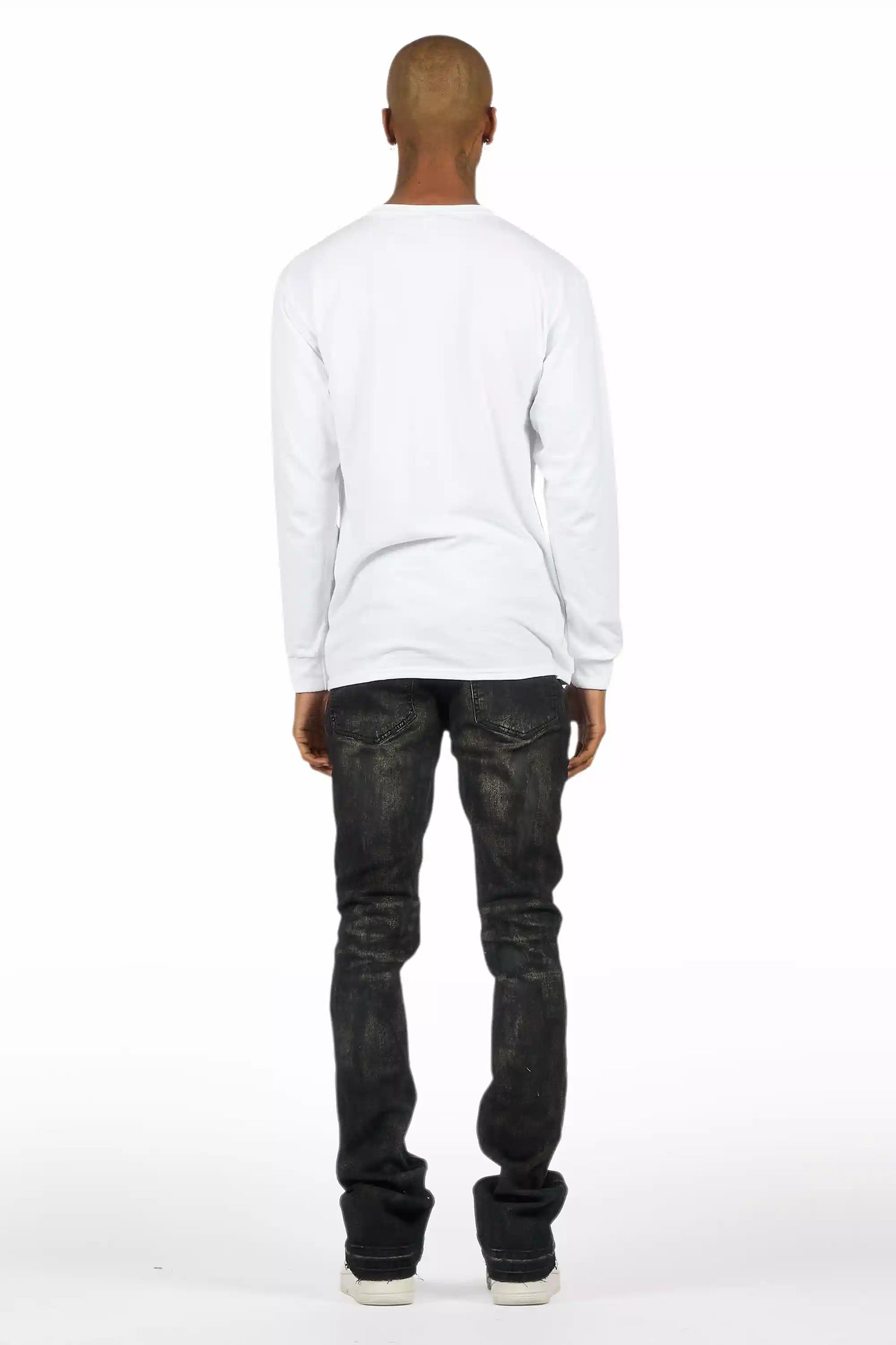 Inkspill Grey Oil Wash Stacked Flare Jean