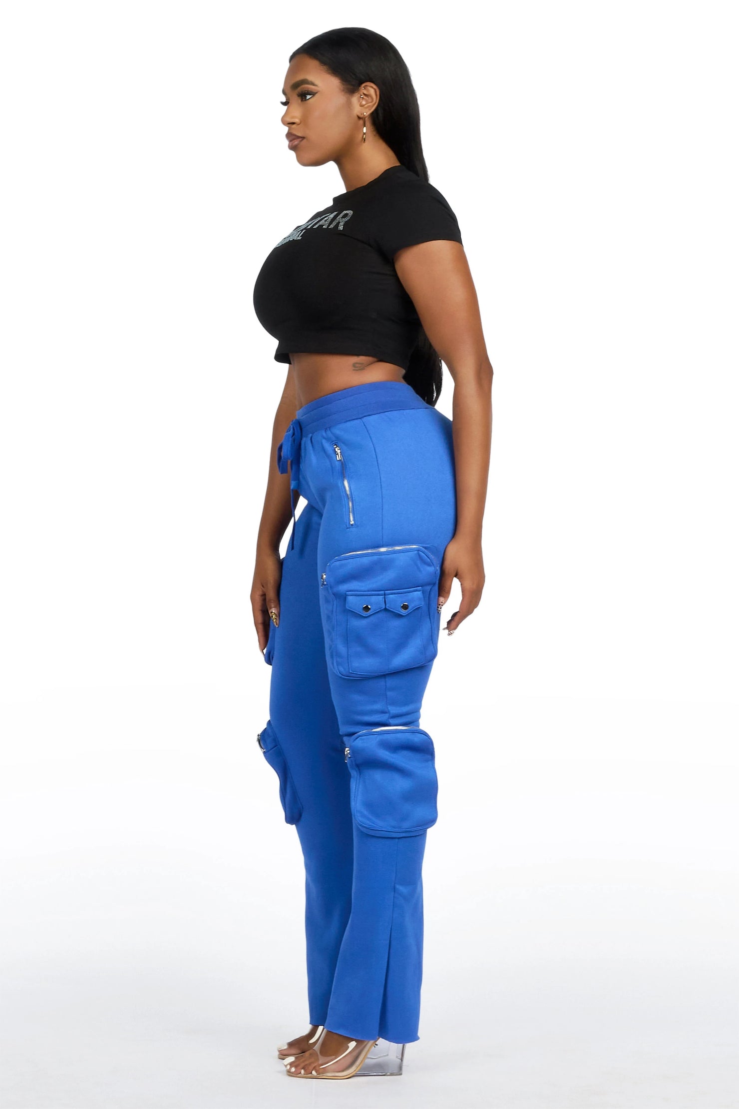 Cheronnie Royal Blue Cargo Stacked Track Pant