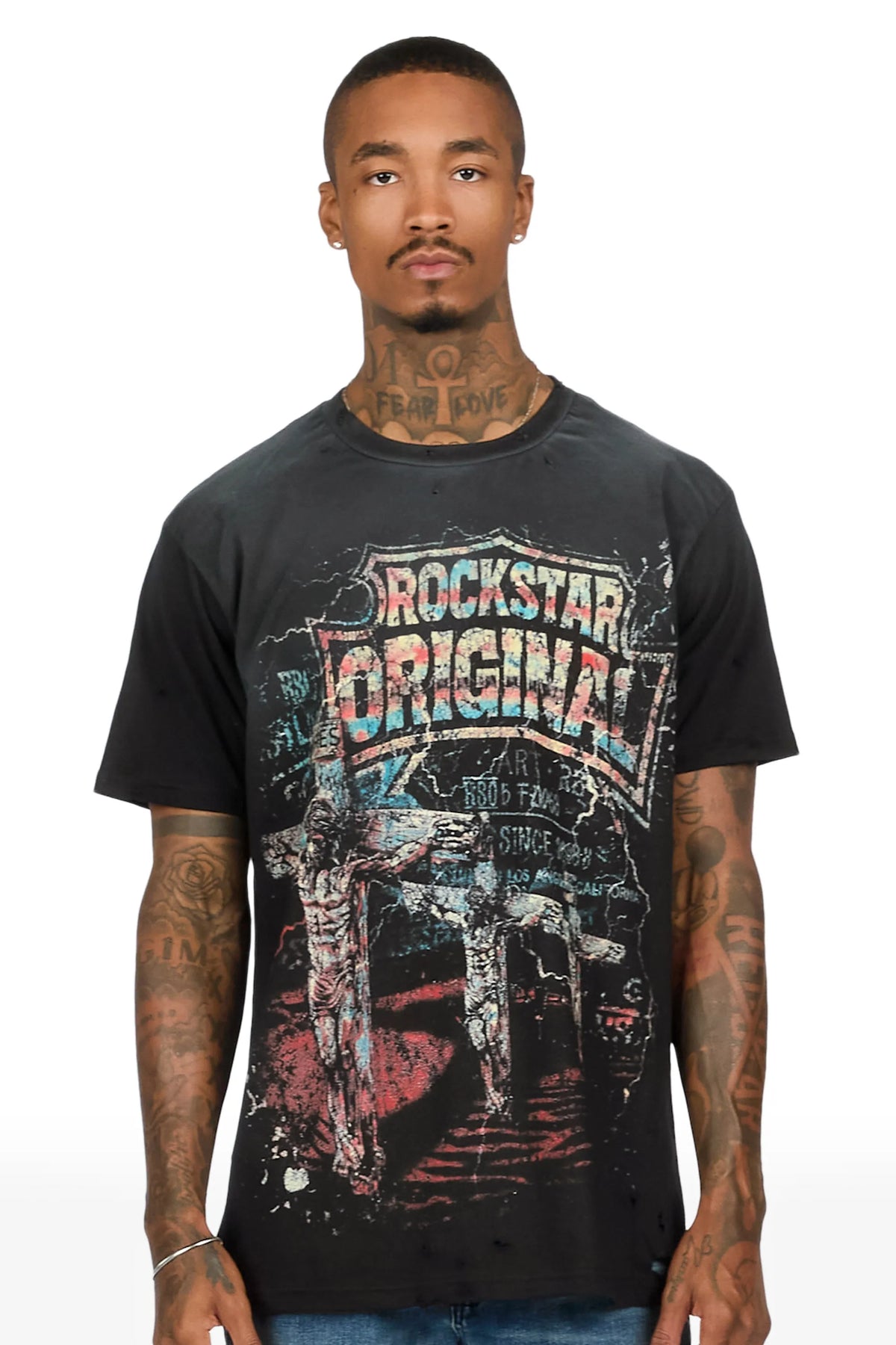 Clemons Black Oversized Graphic T-Shirt
