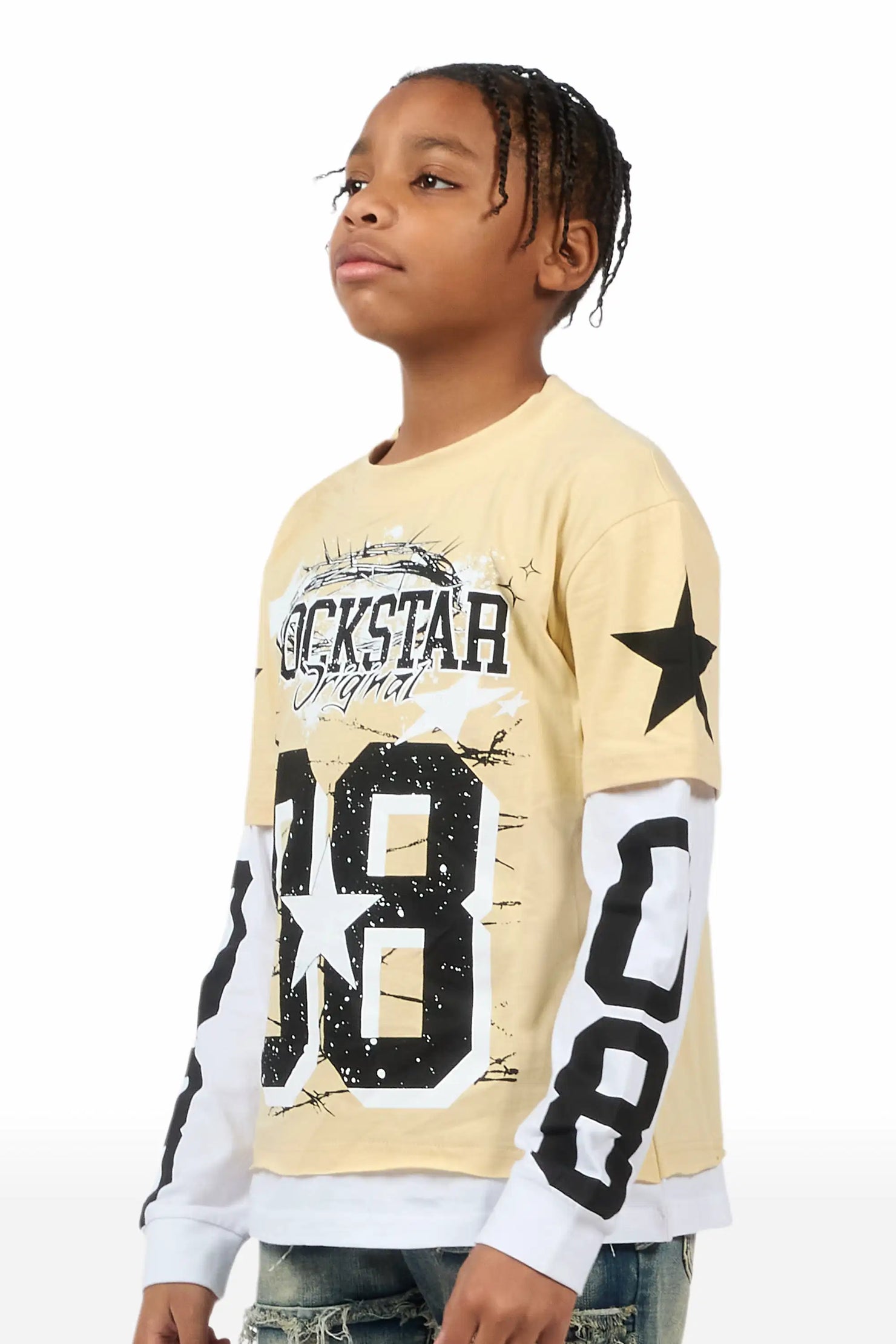 Boys Allstar Beige/Black Double Layer L/S Graphic T-Shirt