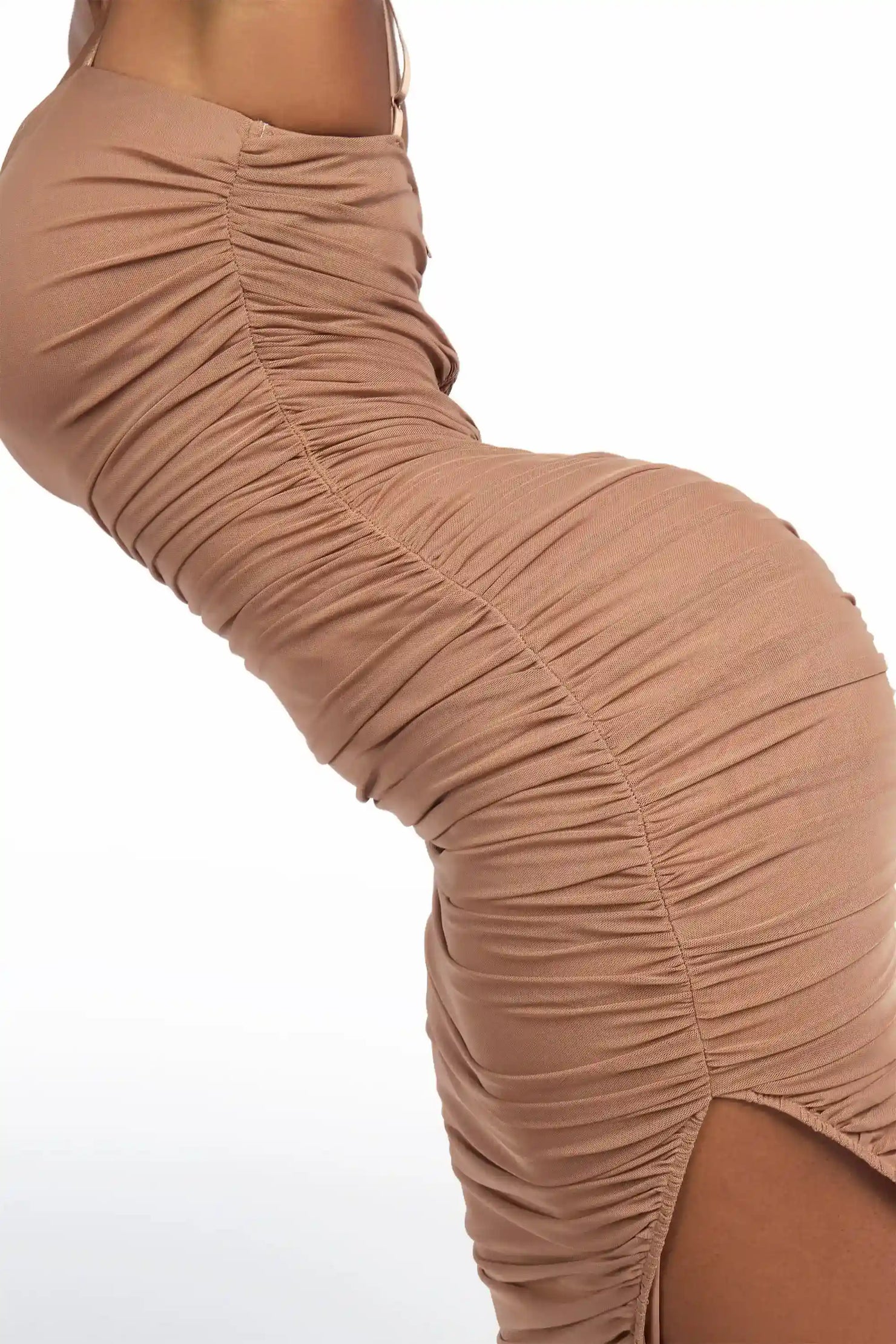 Stacked Mocha Mesh Midi Dress