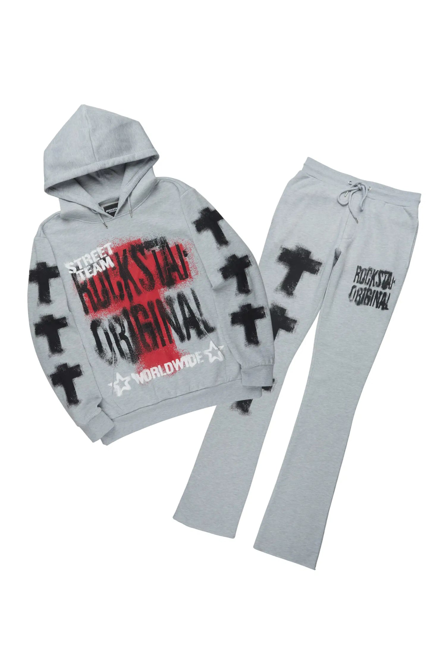 Crest Heather Grey Hoodie/Stacked Pant Track Set