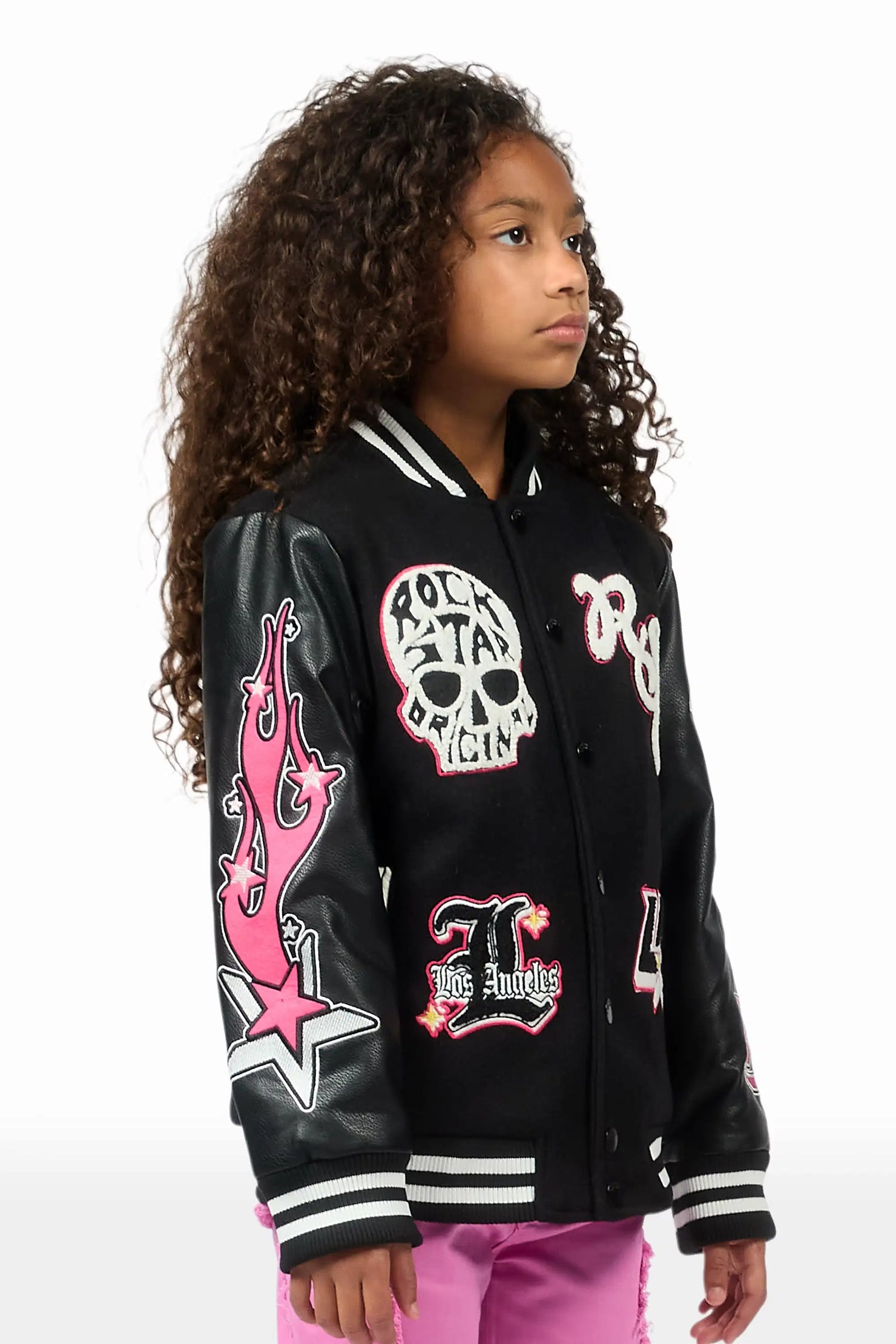 Girls Jermika Black Oversized Varsity Jacket