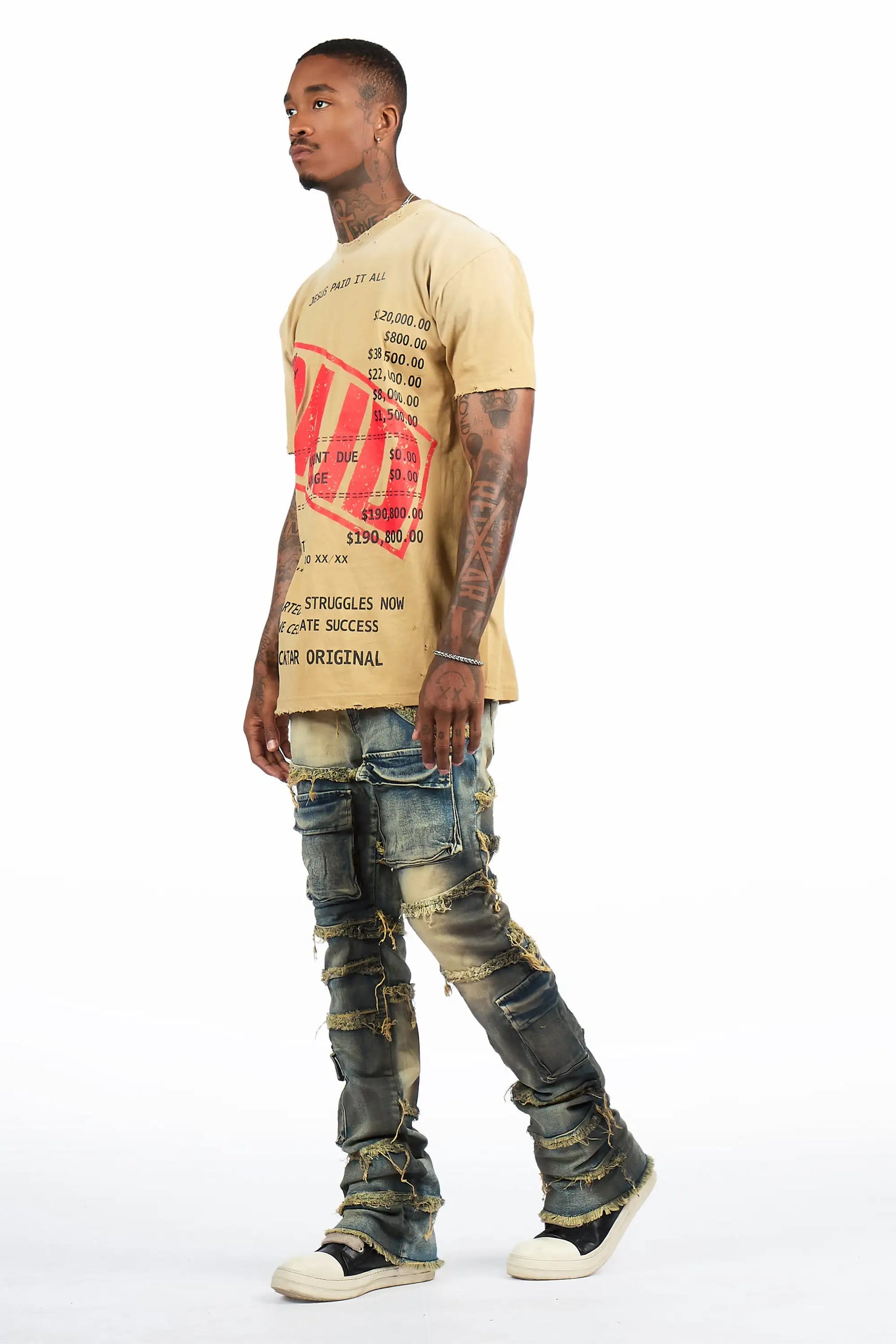 Yves Blue Stacked Flare Cargo Jean