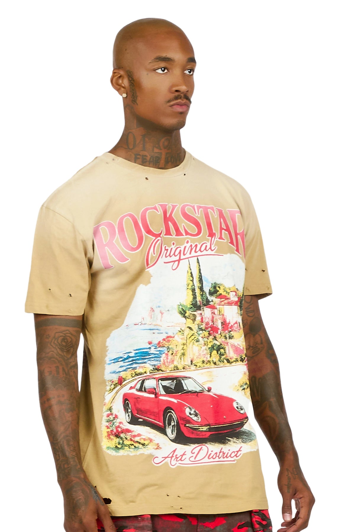 Caston Beige Oversized Graphic T-Shirt
