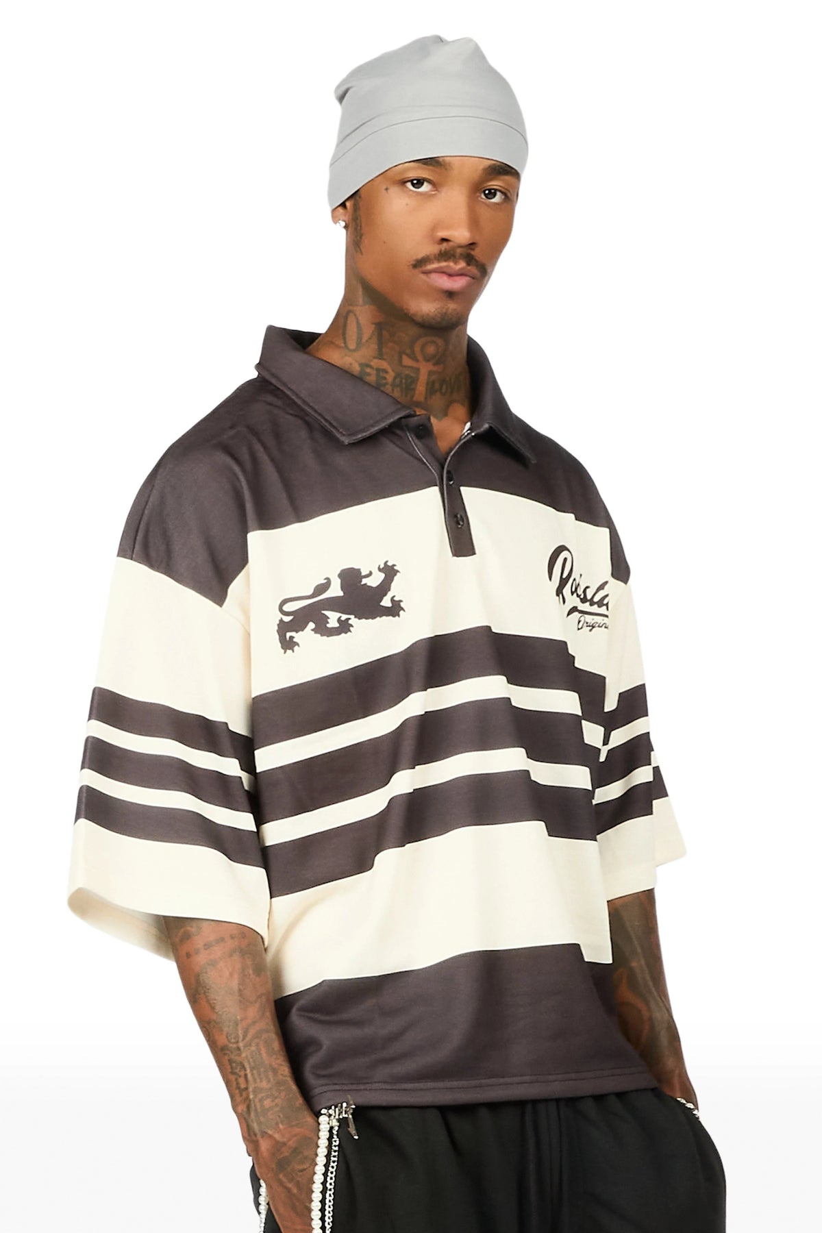 Yazan Black/Cream Crop Boxy Polo Shirt