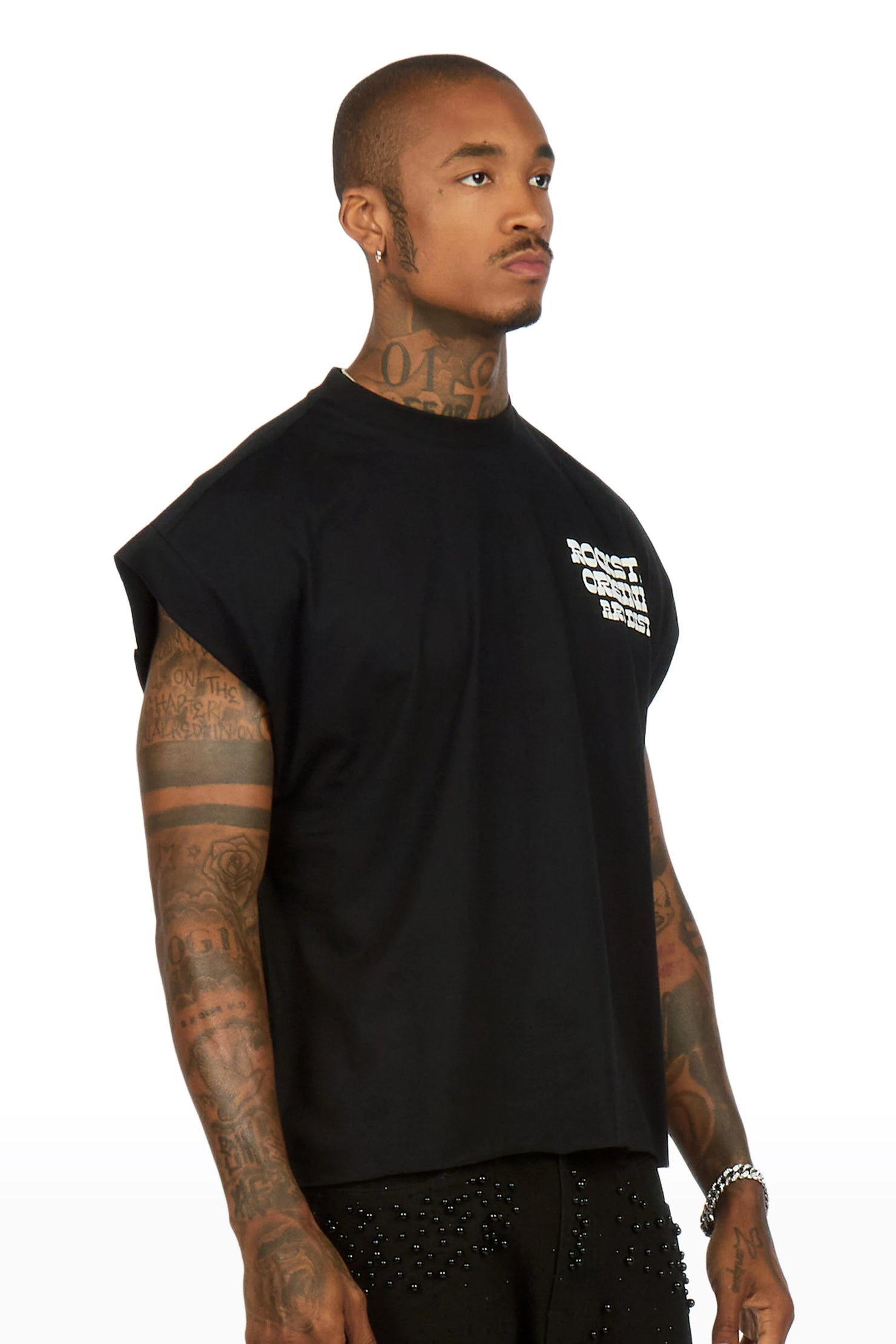 Plot Black Cut Sleeve Tee