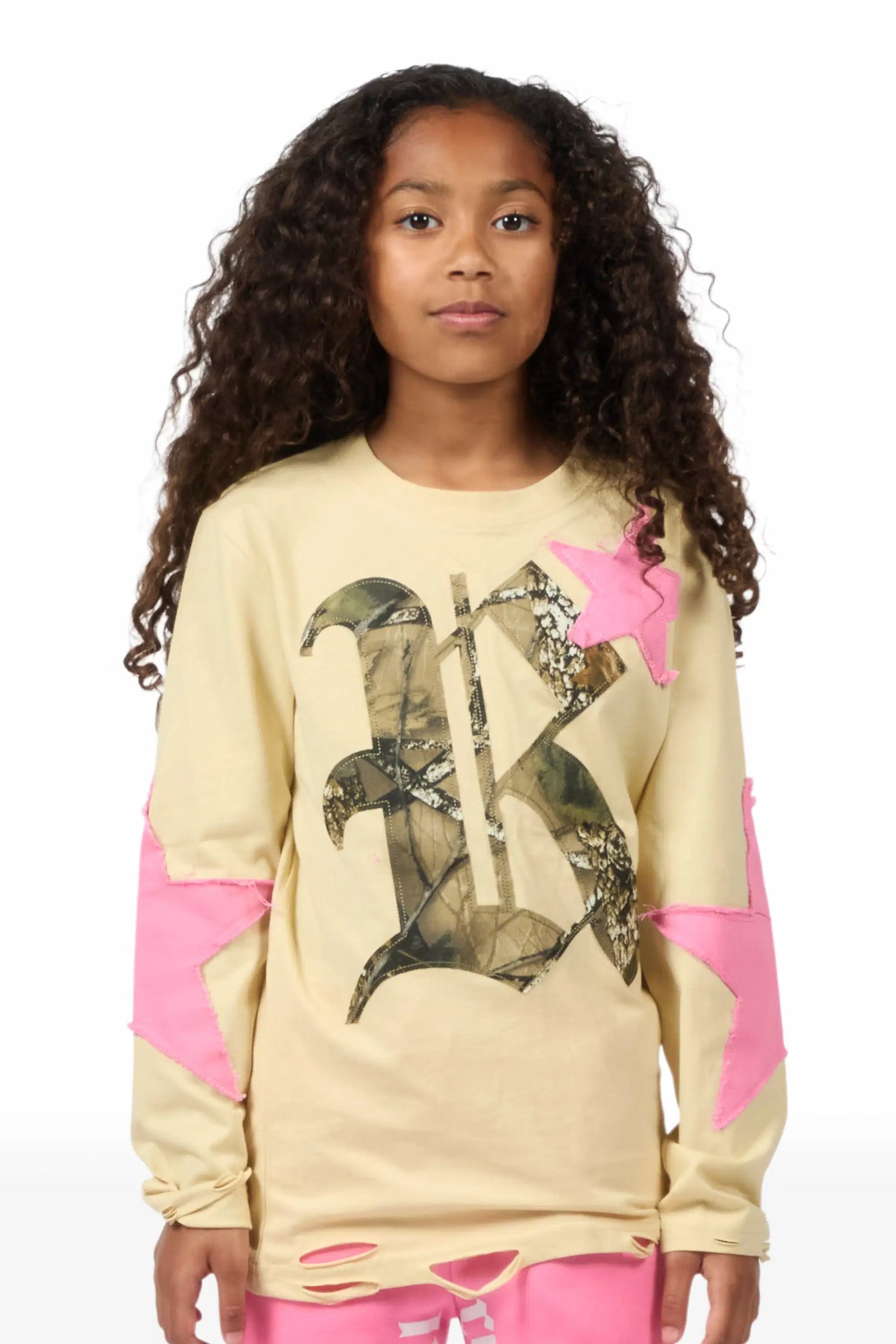 Girls Delgera Beige/Pink L/S T-Shirt