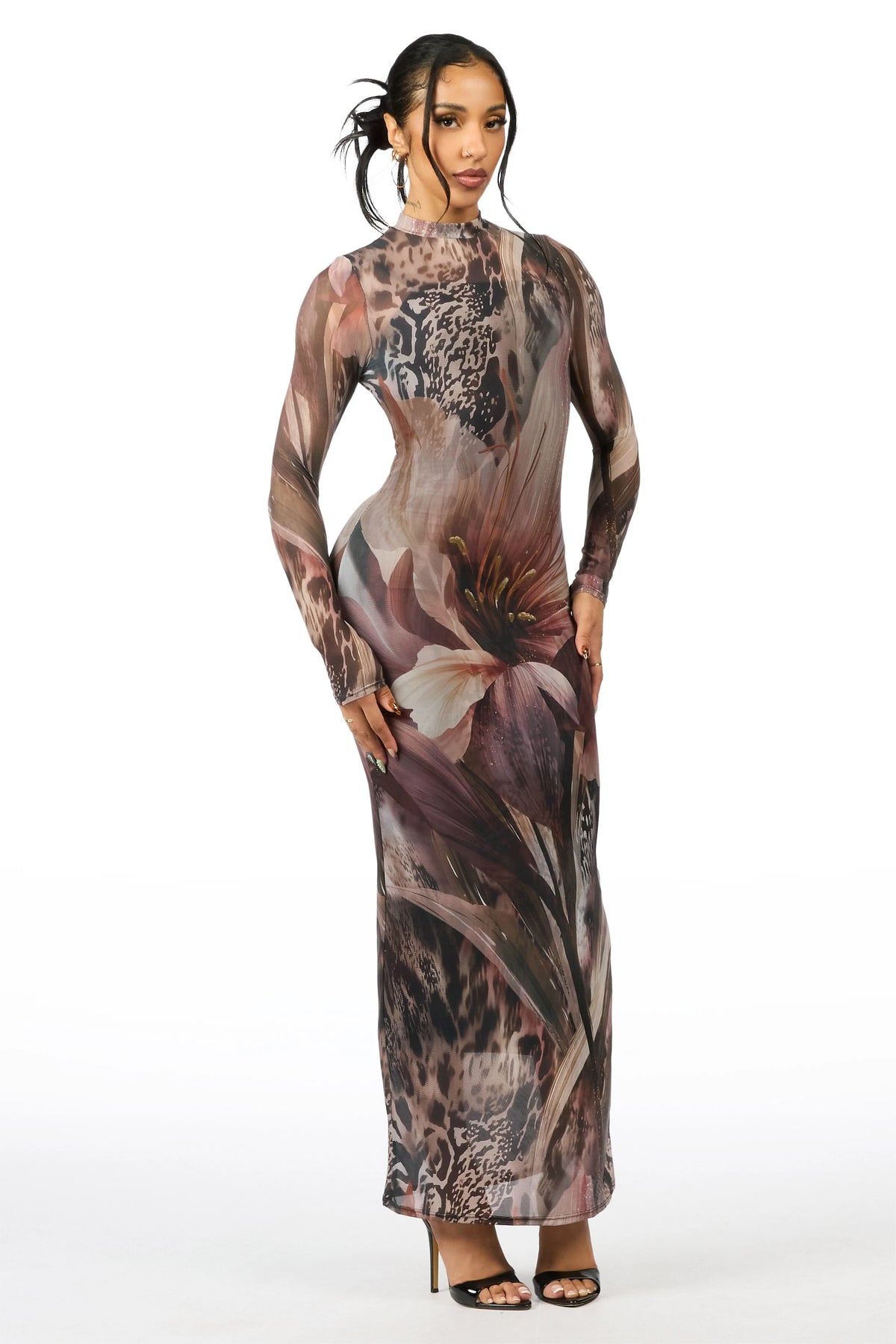 Oversized Floral Animal Black Maxi Dress