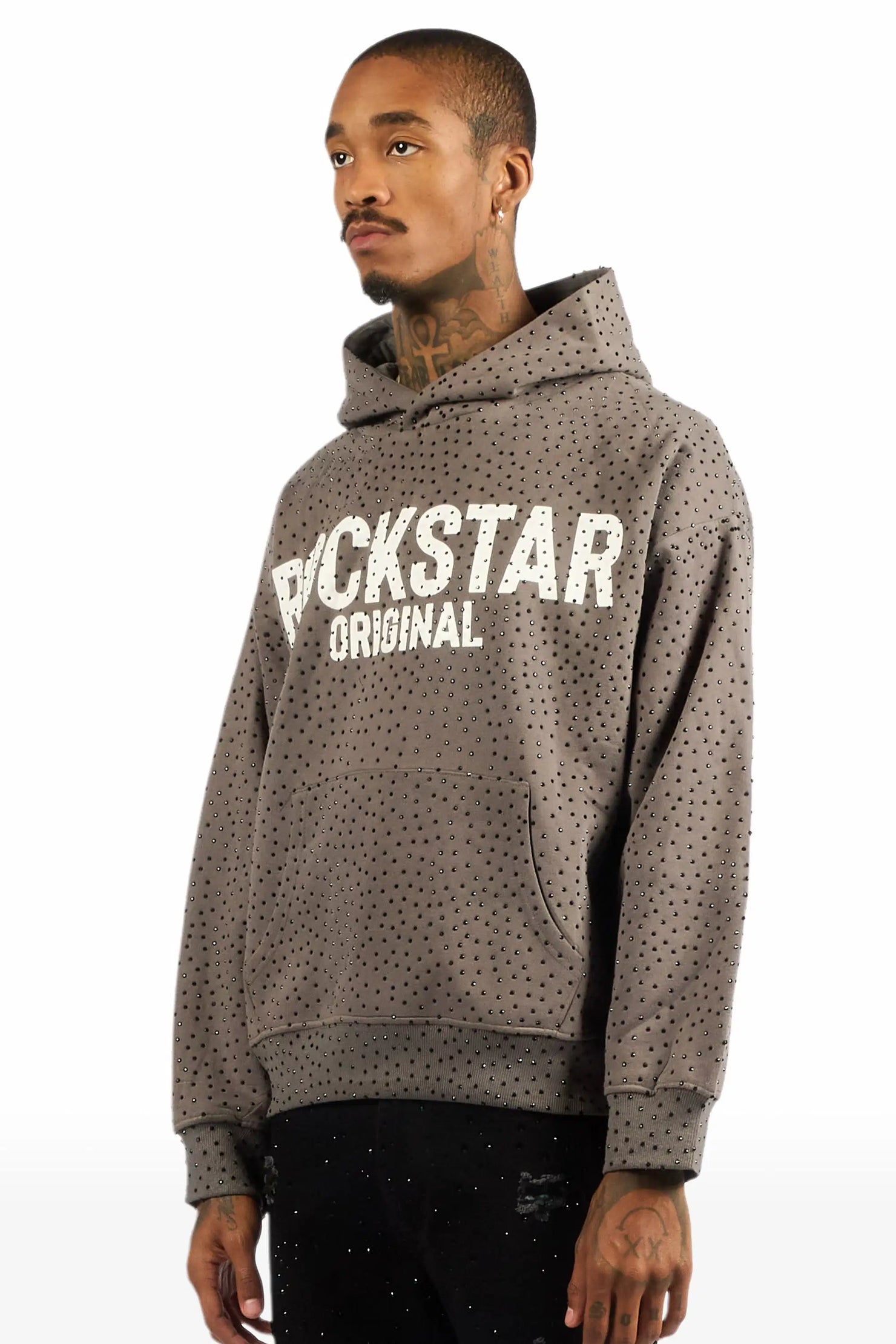 Crystiq Charcoal/White Rhinestone Oversized Hoodie
