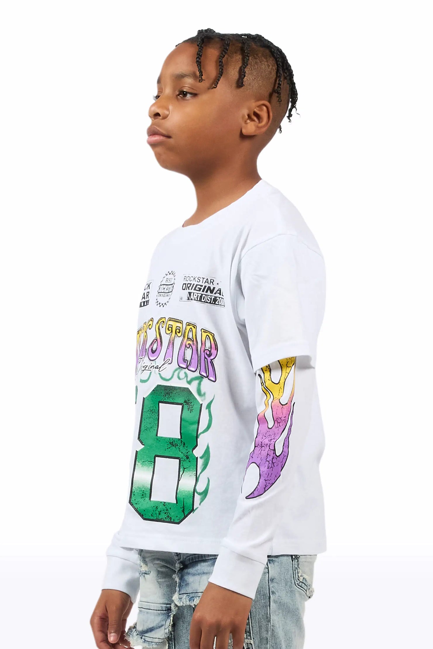 Boys Quito White Double Layer L/S Graphic T-Shirt