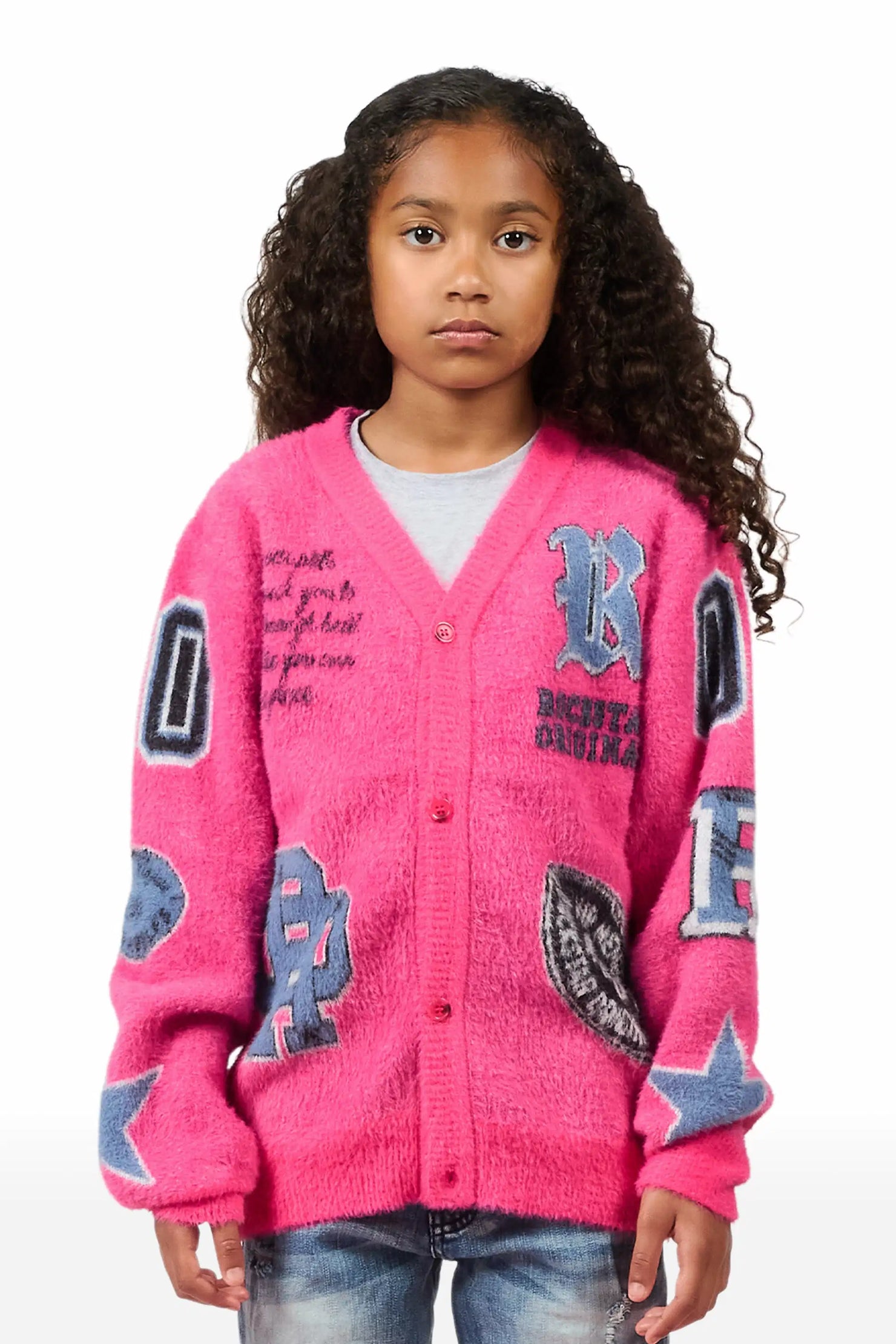 Girls Delling Pink Mohair Knit Cardigan