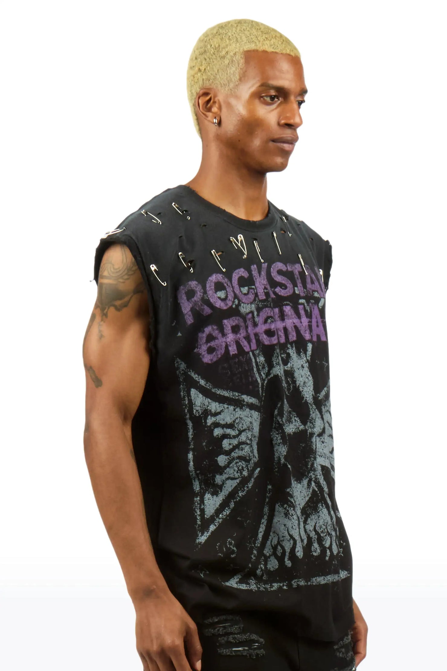 Dailin Black Oversized Cut Off T-Shirt
