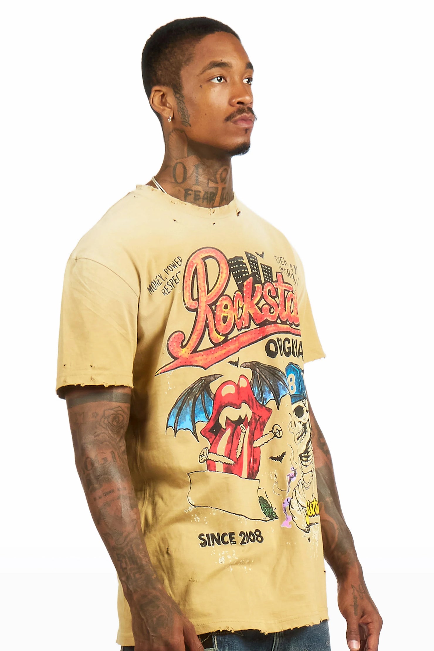 Batts Beige Oversized Graphic T-Shirt