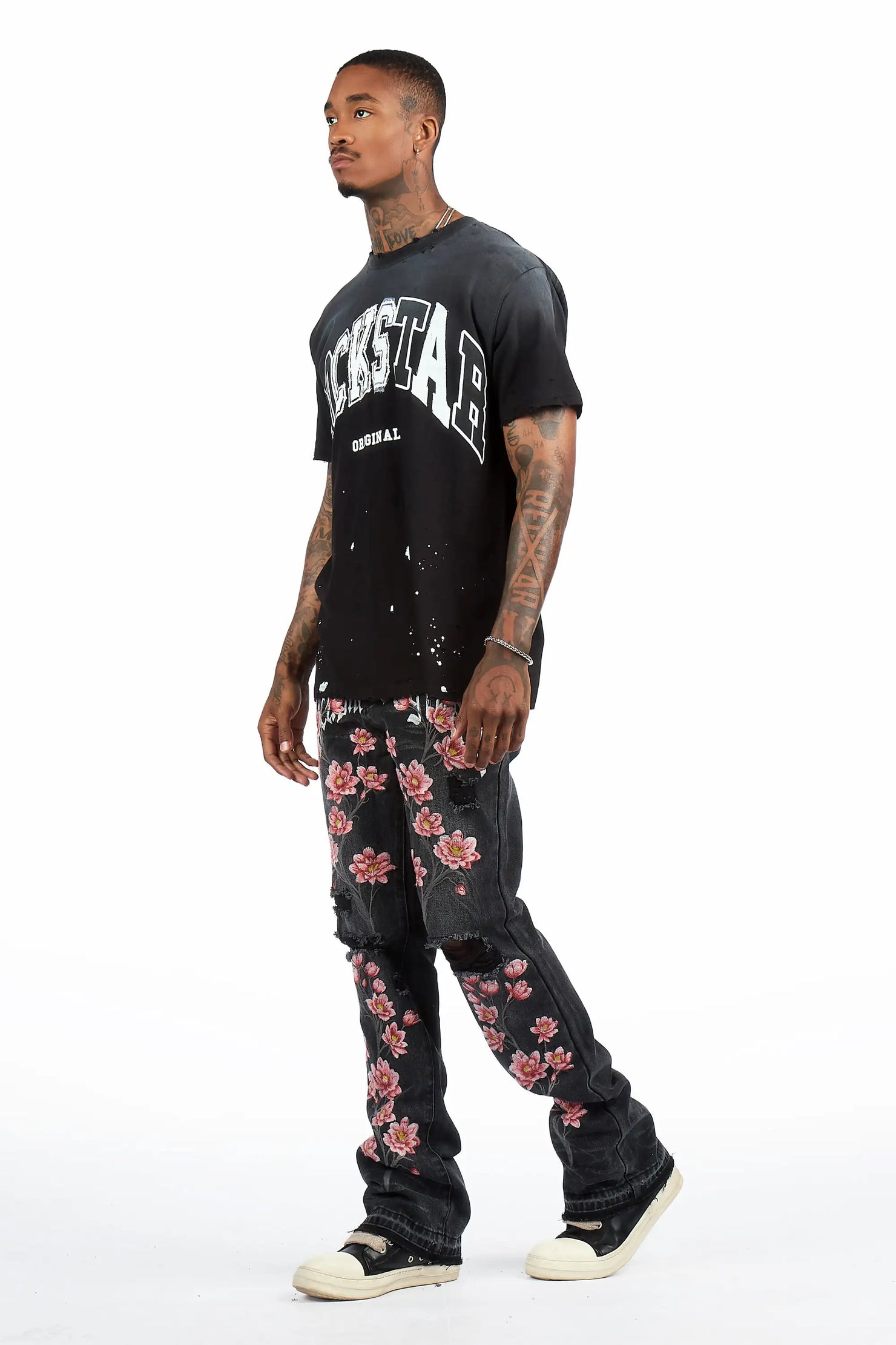 Folor Dark Grey Stacked Flare Jean