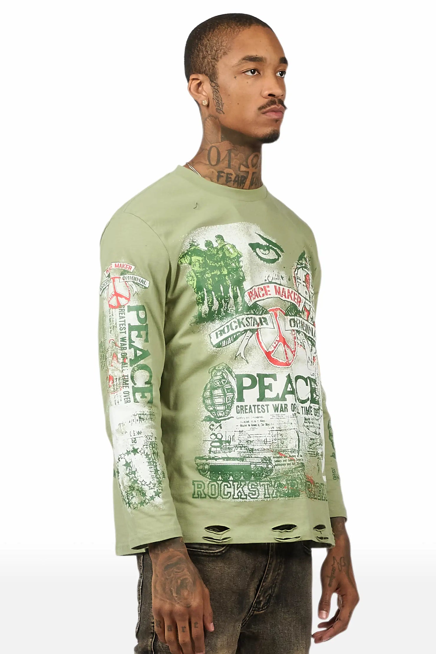 Saeko Olive Long Sleeve Graphic T-Shirt