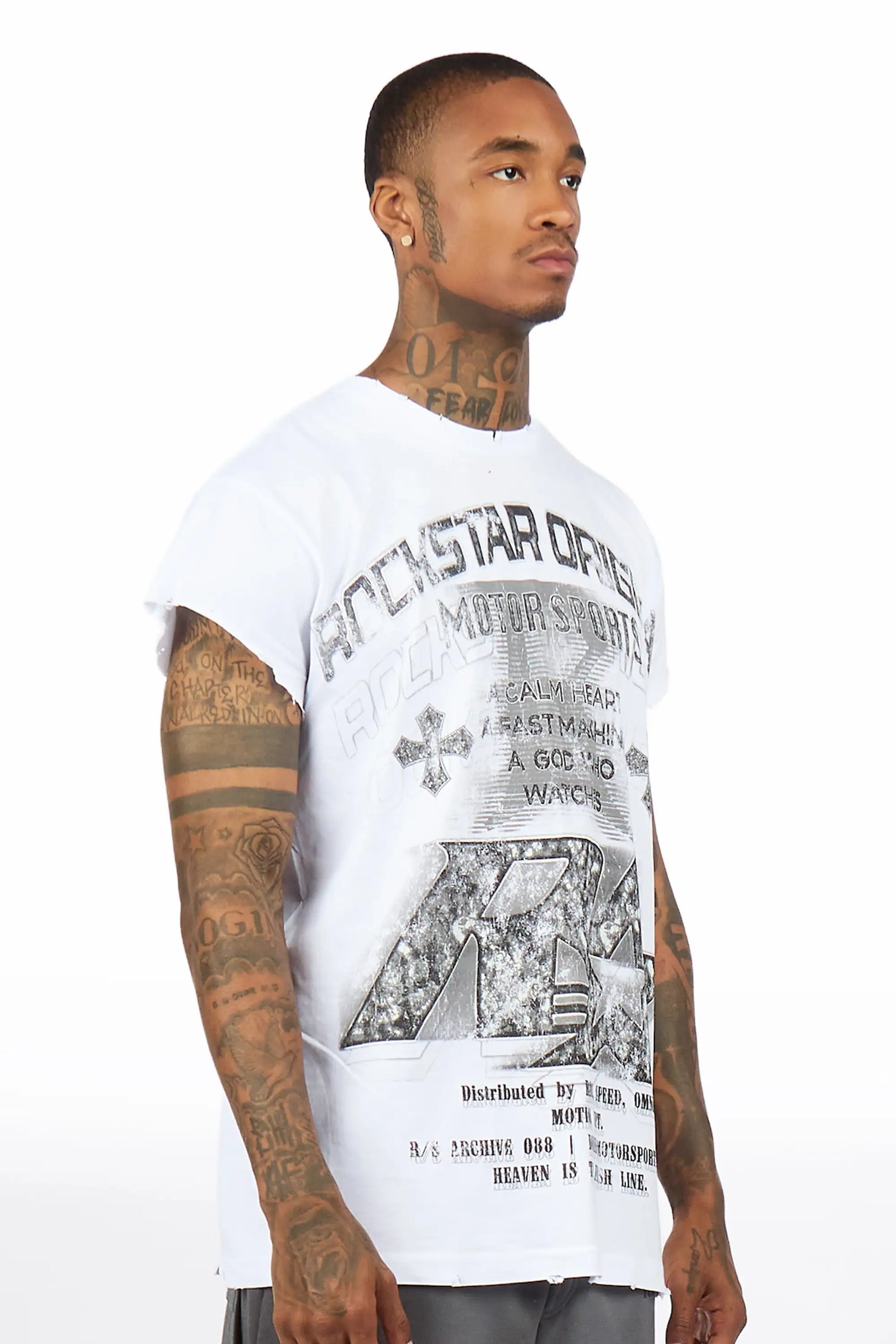 Byson White Oversized Cut Sleeve T-Shirt