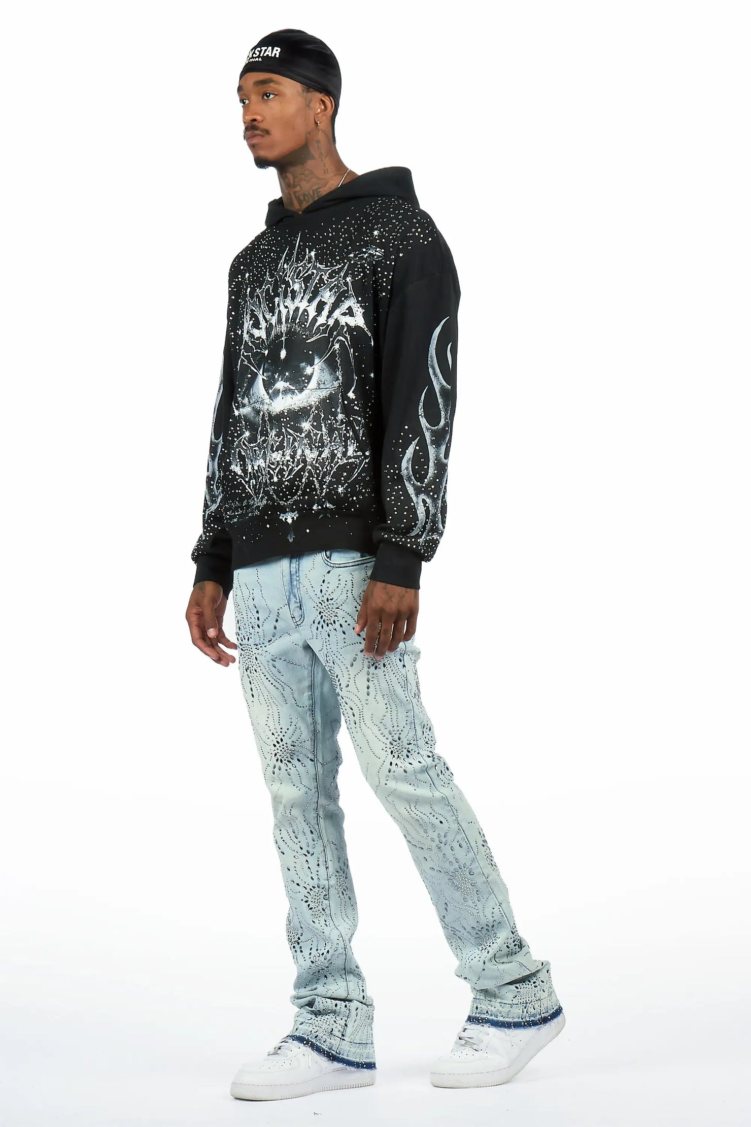 Izai Light Blue Rhinestone Stacked Fit Jean